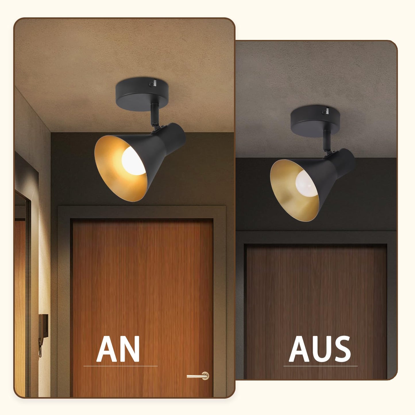 ZMH Deckenlampe K¨¹che Deckenstrahler Schwarz: 1 Flammig Deckenleuchte Flur E14 Vintage K¨¹chenlampe Schwenkbar 330¡ã Industrial Flurlampe Retro Strahler Deckenspot Metall f¨¹r Schlafzimmer Ankleidezimmer