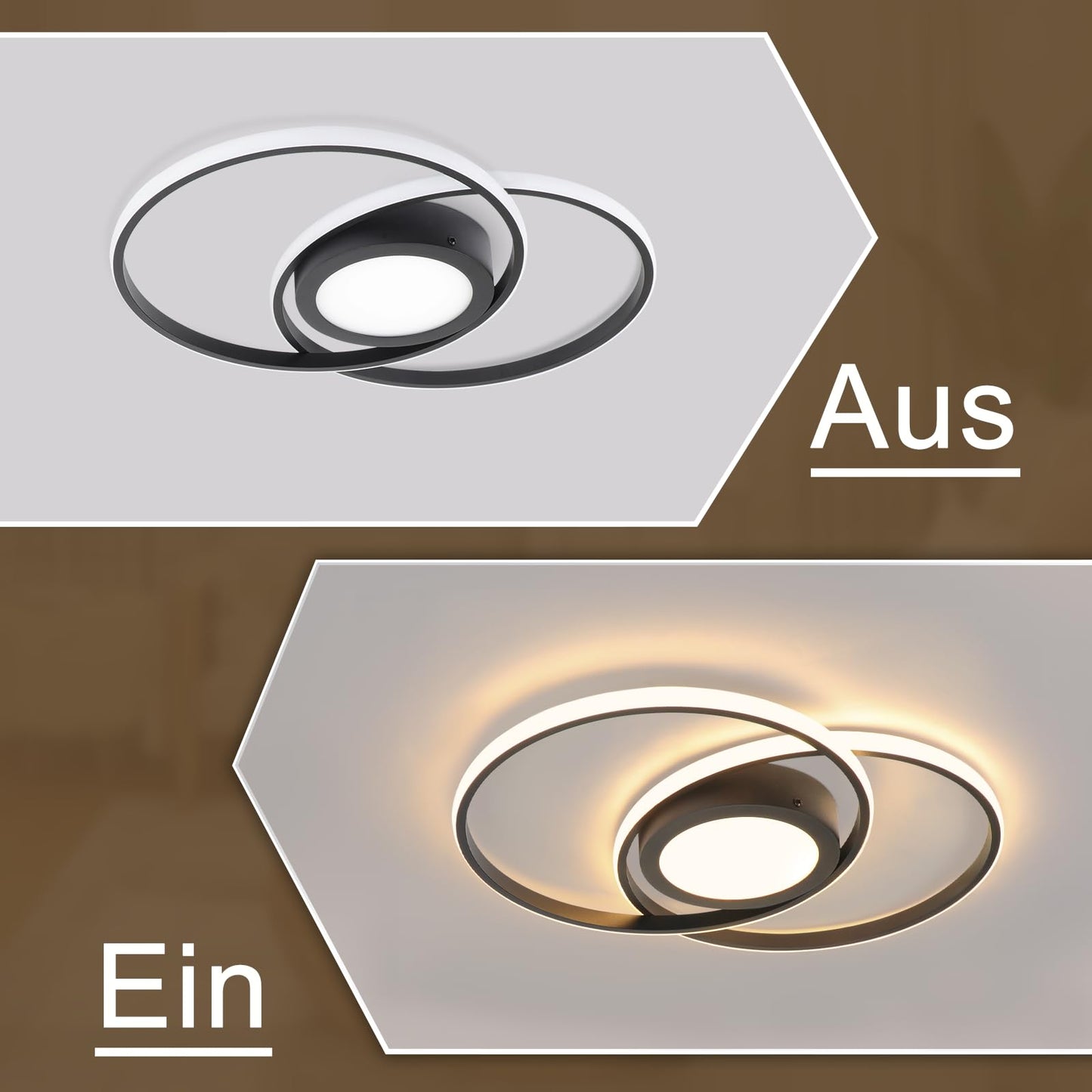 ZMH Deckenleuchte LED Wohnzimmerlampe Modern - Deckenlampe 48W mit Fernbedienung Schwarz Schlafzimmerlampe f¨¹r Wohnzimmer Schlafzimmer