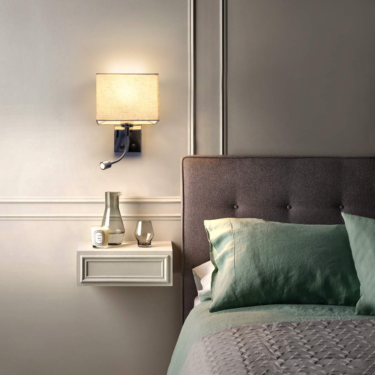 ZMH Wandleuchte Innen Wandlampe Schlafzimmer - Leselampe Bett E27 Bettlampe Wohnzimmer Modern Schlafzimmerlampe Stoffschirm Schwenkbar Nachttischlampe Wand f¨¹r Flur Hotel (ohne Leuchtmittel)