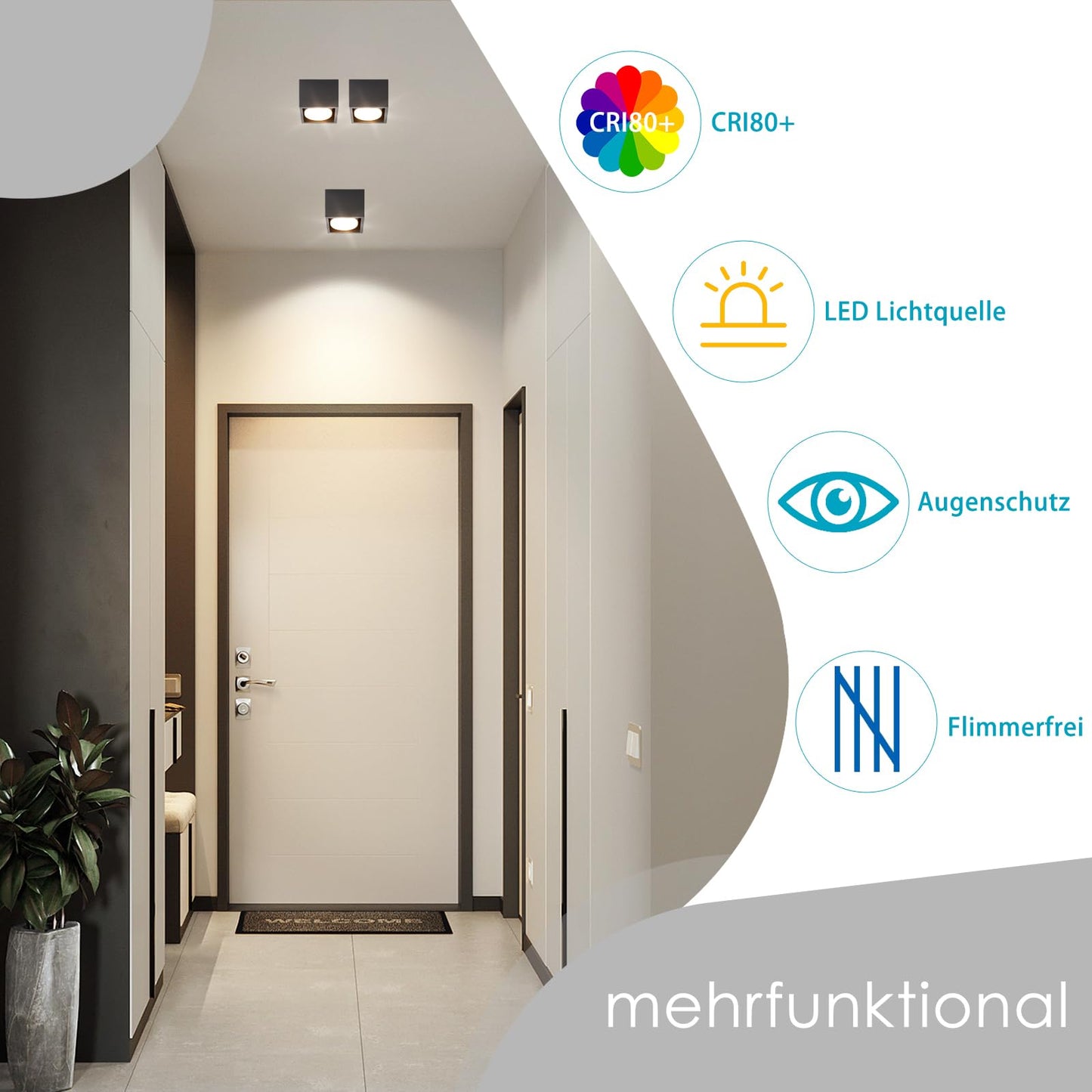 ZMH Deckenspots LED Schwarz Aufbauspot - Spots Deckenleuchte Aufputz inklusive LED Warmwei? GX53 5W Deckenstrahler Eckig Aufbaustrahler Schwenkbar f¨¹r K¨¹che Wohnzimmer Esszimmer Korridor Flur