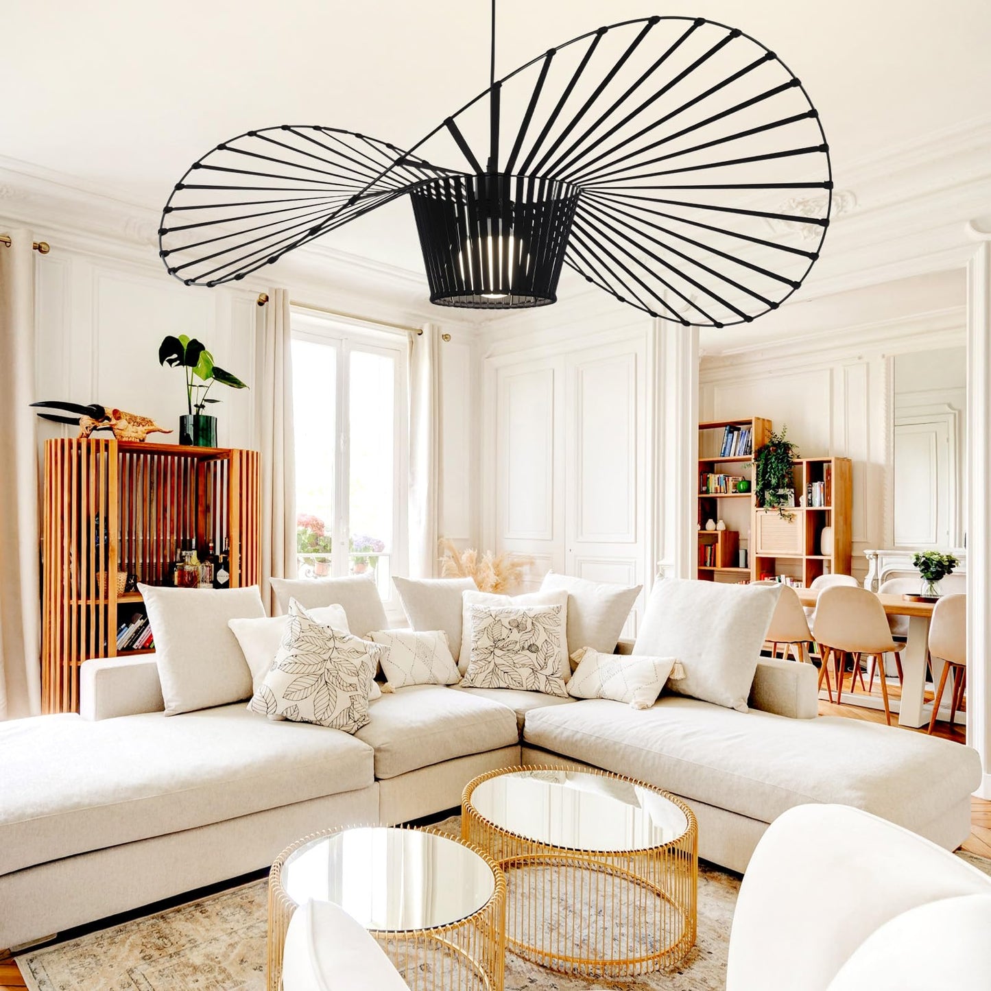 ZMH Vertigo Pendelleuchte 140CM E27 - Modern Schwarz Kronleuchter Wohnzimmer Retro H?ngelampe Glasfiberstahl + Polyurethan Esstischlampe Hut H?ngeleuchte Max. 40W Ohne Leuchtmittel