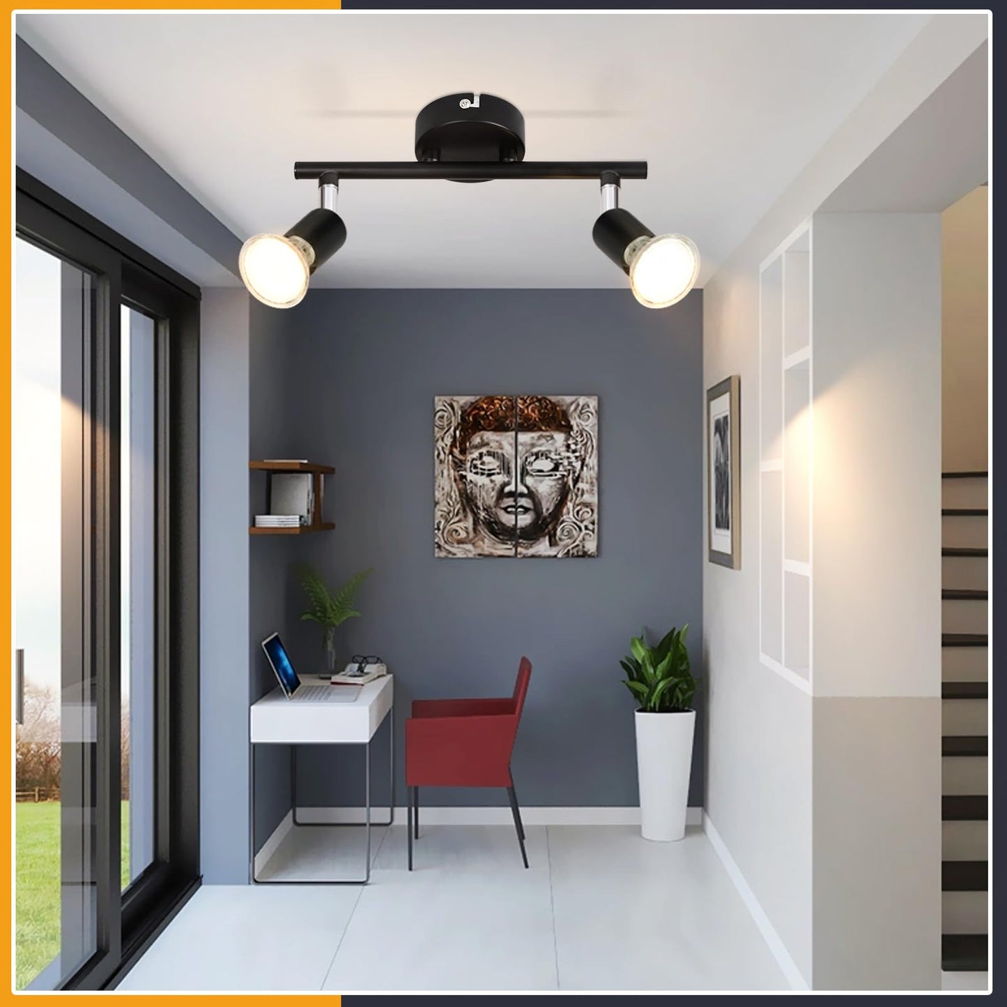 ZMH Deckenleuchte 2 Flammig Schwarz Deckenspot - Deckenstrahler LED Schwenkbar 330¡ã GU10 Strahlar Ceiling Deckenlampe Schlafzimmer Wandstrahler f¨¹r Flur Schlafzimmer Korrid Wohnzimmer