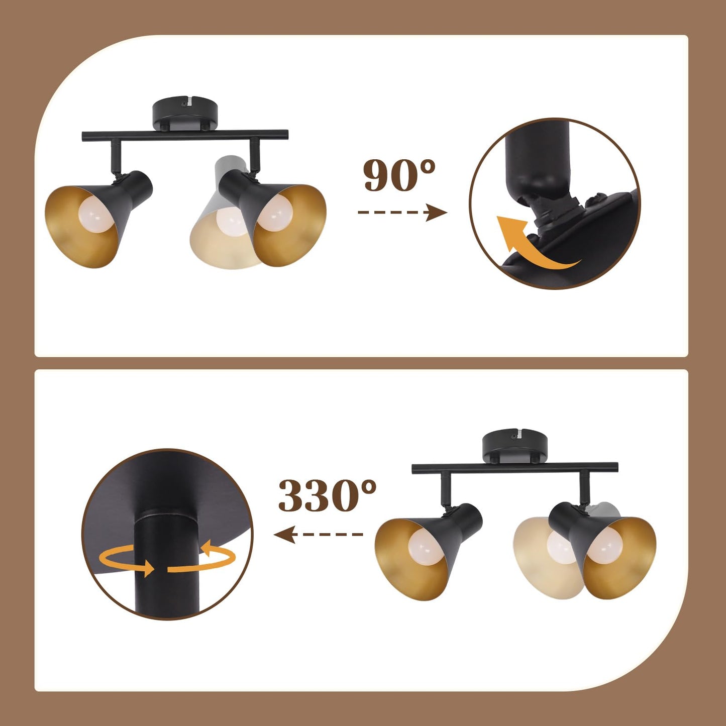 ZMH Deckenlampe K¨¹che Deckenstrahler Schwarz - 2 Flammig K¨¹chenlampe E14 Vintage Deckenleuchte Flur Schwenkbar 330¡ã Industrial Flurlampe Retro Strahler Metall f¨¹r B¨¹ro Eingangsbereich