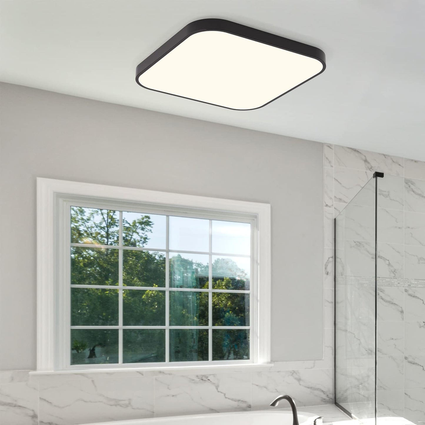 ZMH Deckenlampe LED Deckenleuchte Schlafzimmer - Schlafzimmerlampe Flach 27cm K¨¹chenlampe Schwarz Badezimmerlampe Eckig Bad Deckenbeleuchtung IP44 Badlampe 4000K 19W f¨¹r K¨¹che Flur Badezimmer