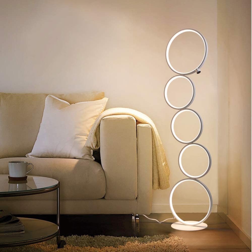 ZMH LED Dimmbar Stehlampe Modern Standleuchte Wei? 32W Touch Switch Stehleuchte Warmwei? 3000K Deckenfluter aus Aluminium 5-flammig Ringf?rmige Standlampe f¨¹r Schlafzimmer Wohnzimmer Arbeitszimmer