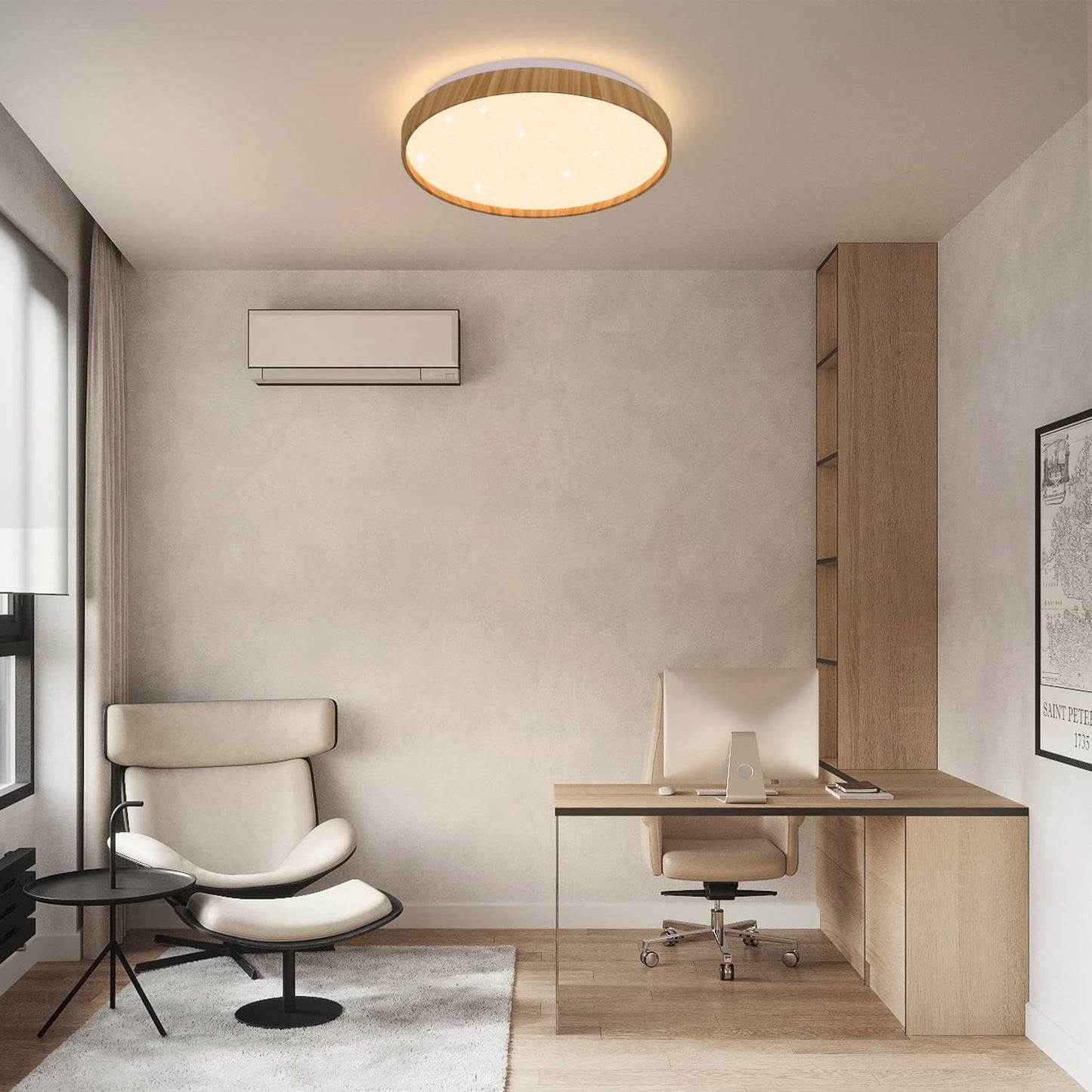 ZMH LED Deckenleuchte Dimmbar Deckenlampe Schlafzimmer - Wohnzimmer Sternenhimmel Rund 40CM Wohnzimmerlampe mit Fernbedienung Schlafzimmerlampe Modern mit Holzoptik f¨¹r Kinderzimmer K¨¹che Flur Treppen
