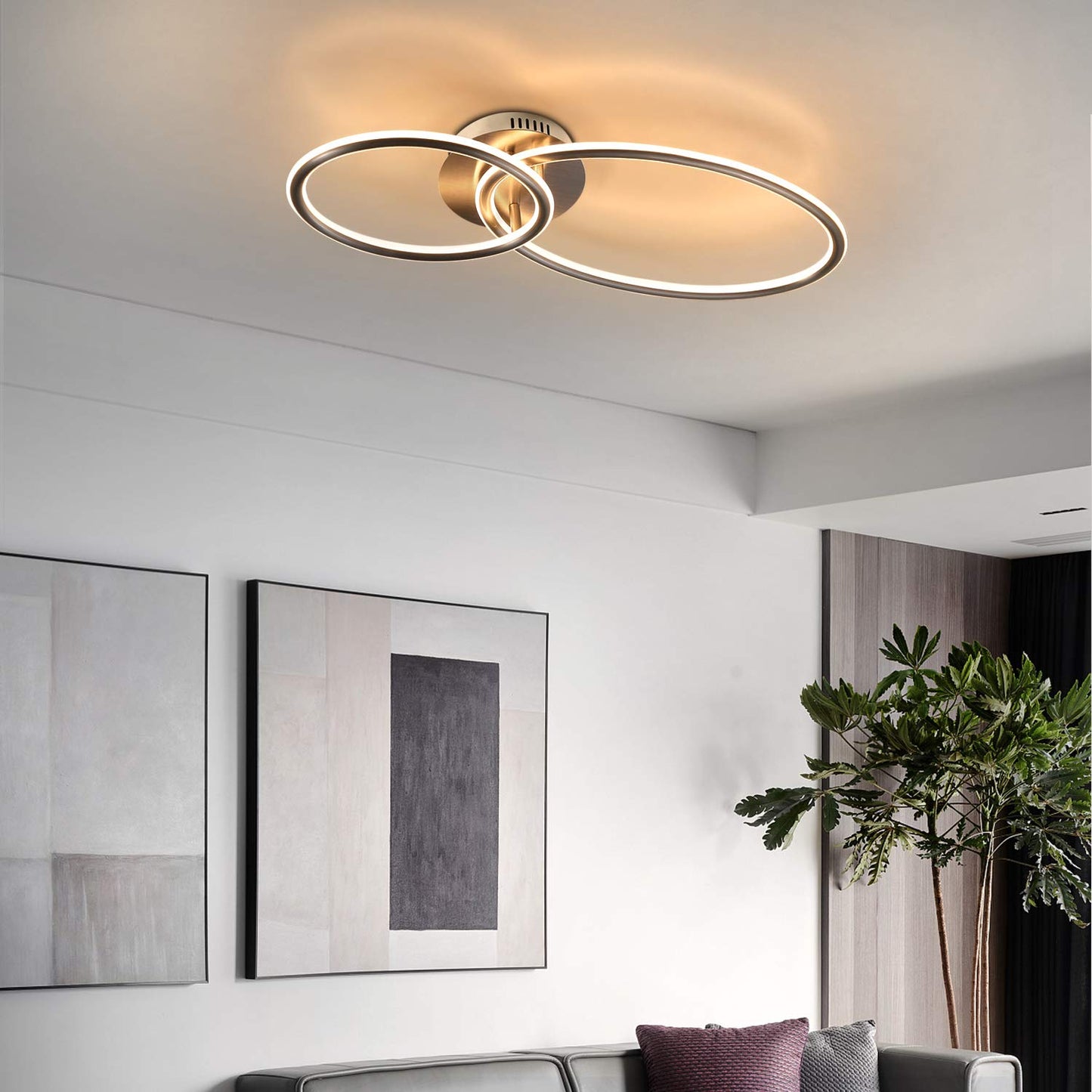 ZMH LED Deckenlampe Wohnzimmer Deckenleuchte Modern Ringe Design Warmwei? Licht 3000K Schlafzimmerlampe 29W aus Eisen und Aluminium 62.5cm L?nge B¨¹rolampe K¨¹chenlampe Flurlampe