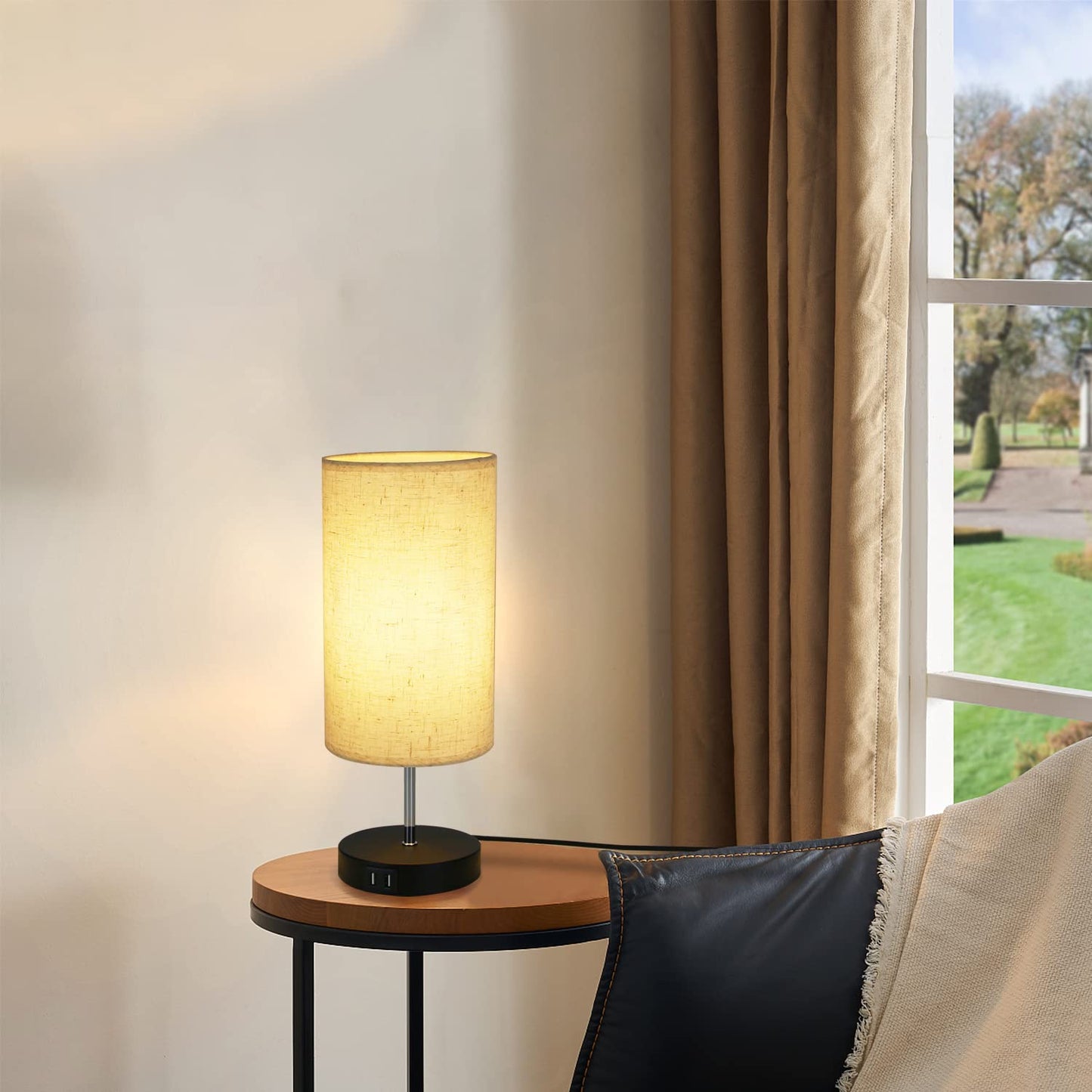 ZMH Nachttischlampe Touch Dimmbar Tischlampe Wohnzimmer - Ladefunktion Nachttischleuchte Schwarz Vintage Tischleuchte Aufladbar USB Nachtlicht Modern E27 Stoff Bettlampe f¨¹r Schlafzimmer B¨¹ro