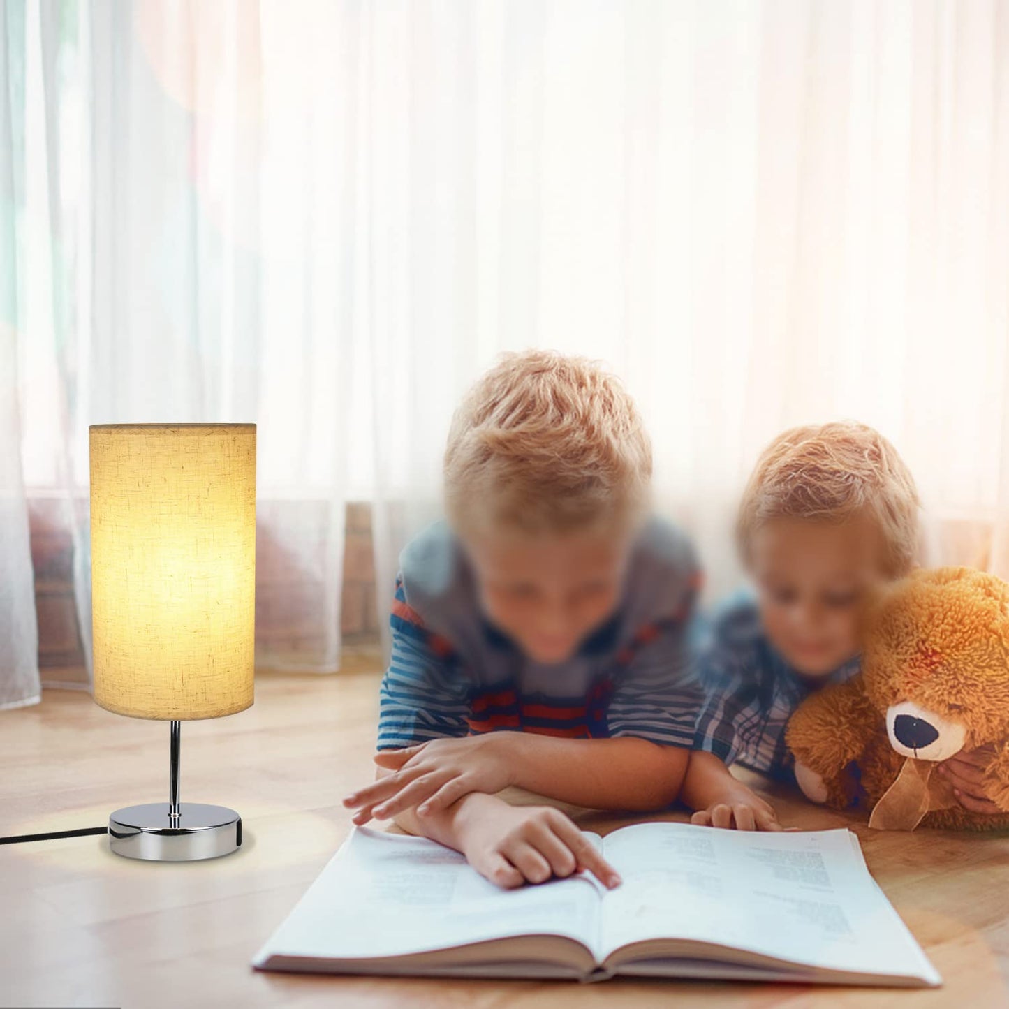 ZMH Nachttischlampe Touch Dimmbar 2er - Tischlampe E27 USB Ladefunktion Wohnzimmer Chrom mit Stoff Lampenschirm f¨¹r Schlafzimmer Wohnzimmer Nachttisch Schreibtisch Leuchtmittel nicht enthalten
