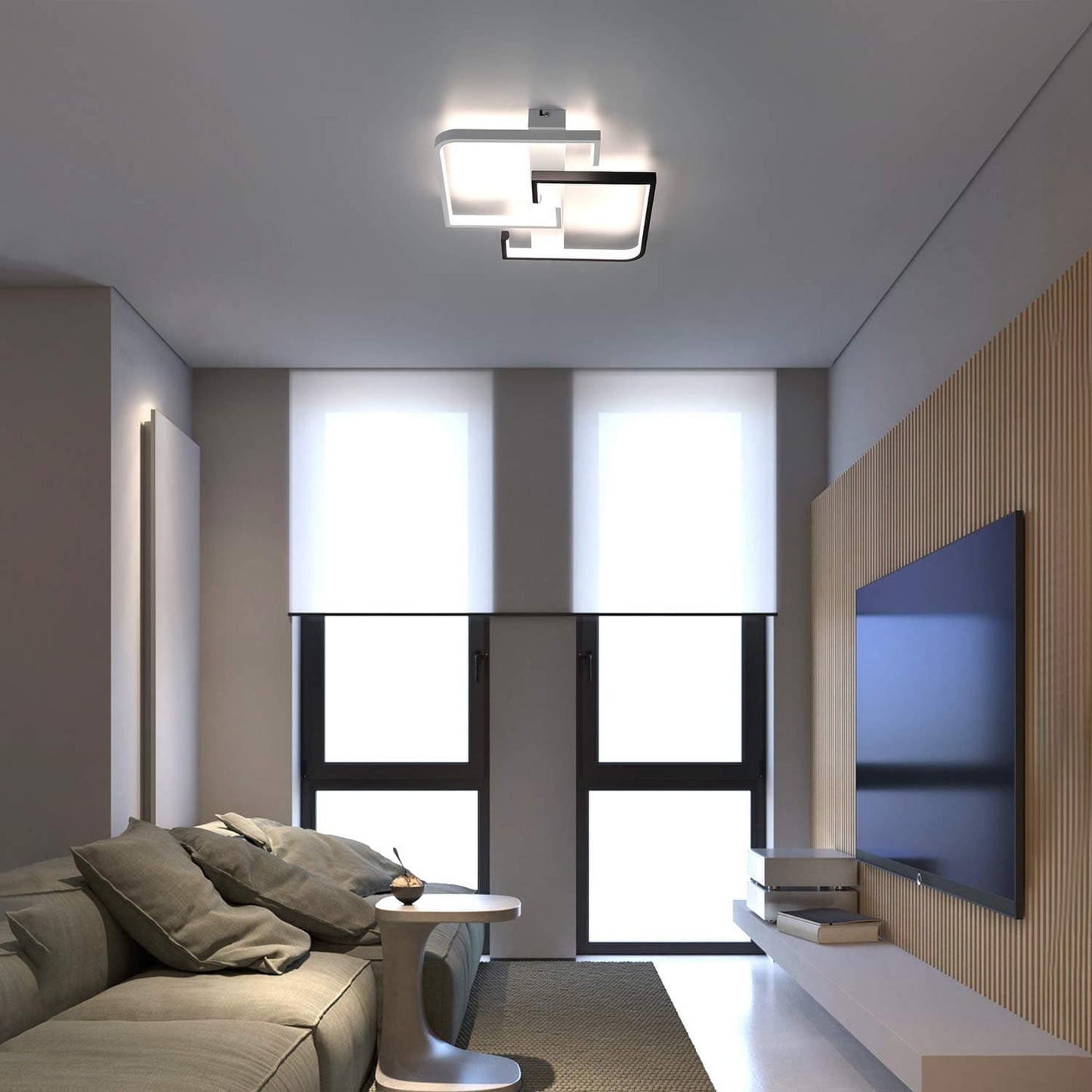 ZMH Deckenleuchte LED Deckenlampe dimmbar Moderne Wohnzimmerlampe Schwarze und Wei?e 35W aus Aluminium f¨¹r Schlafzimmer K¨¹che Wohnzimmer Arbeitszimmer Flur Balkon mit Fernbedienung farbwechsel