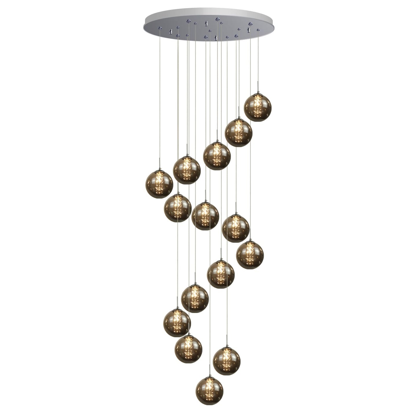 ZMH Pendelleuchte esstisch Pendellampe H?heverstellbar Kronleuchter H?ngeleuchte 15-Flammig aus Glas K¨¹chen Wohnzimmerlampe Schlafzimmerlampe Flurlampe (Rauchgrau, 15-flammig)
