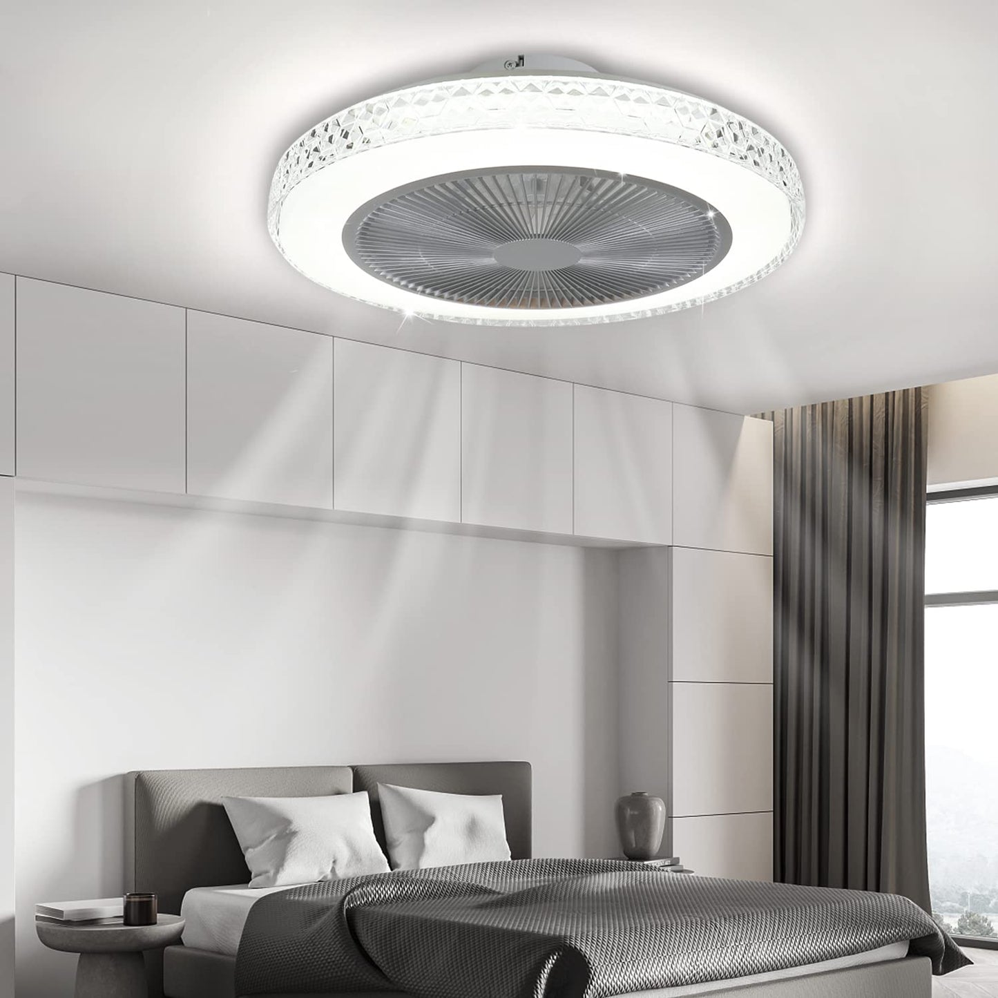 ZMH Deckenventilator Mit Beleuchtung und Fernbedienung Leise - 48.5CM LED Deckenlampe Dimmbar Wohnzimmer Ventilator Timing Deckenleuchte Fan Kristall Sommer-/Winter f¨¹r Schlafzimmer Esszimmer
