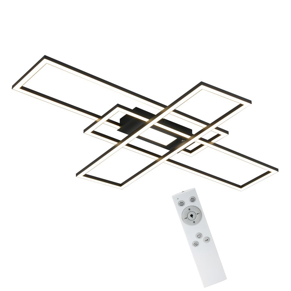 ZMH Deckenlampe LED Deckenleuchte Dimmbar - 50W Wohnzimmerlampe Schwarz mit Fernbedienung Modern Design Schlafzimmerlampe Wohnzimmer Schlafzimmer Deckenbeleuchtung Geometrisch f¨¹r K¨¹che Flur