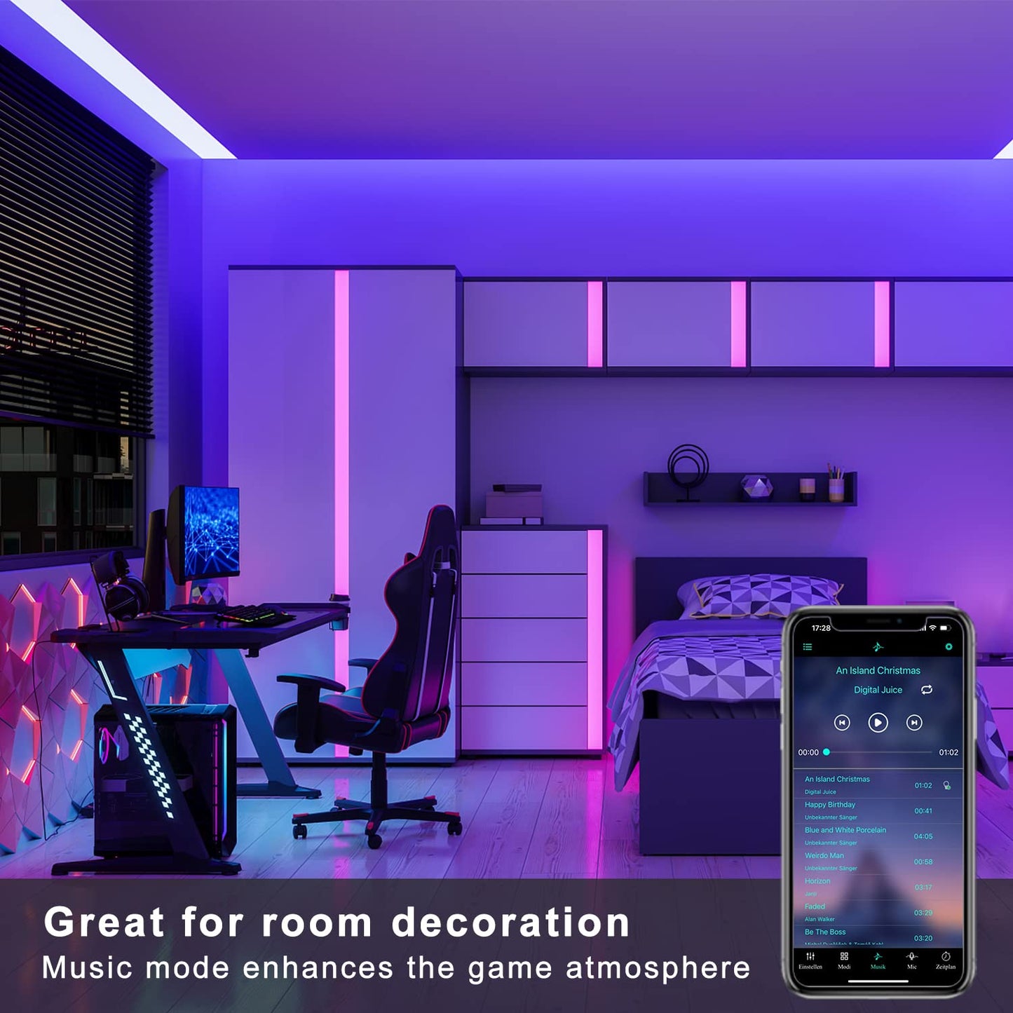 ZMH LED Strip 20m led Streifen - Lichtband Smart led lichterkette mit Fernbedienung APP - RGB 16 Mio. Farbwechsel sync mit musik LED Beleuchtung f¨¹r Schlafzimmer Party Schrankdek TV Deko