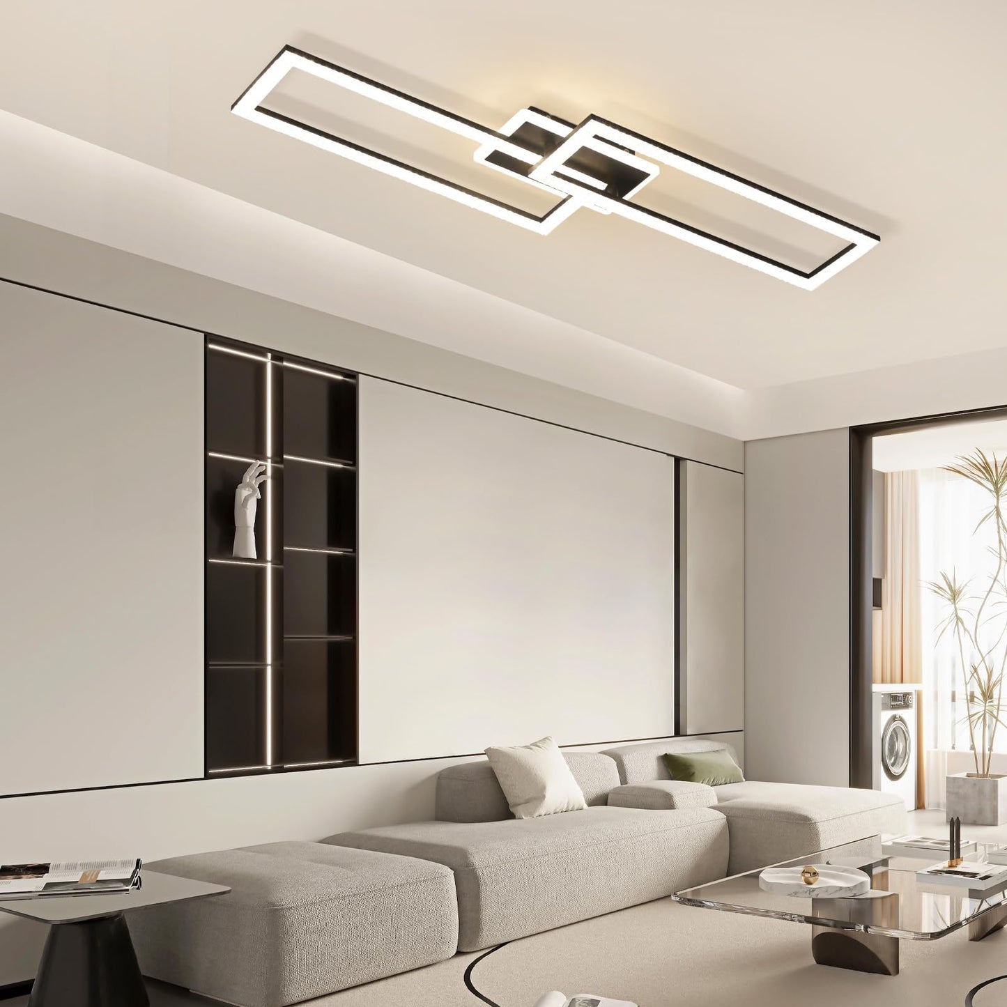 ZMH Deckenlampe LED Deckenleuchte Wohnzimmer - Wohnzimmerlampe Dimmbar Schlafzimmerlampe Modern Design K¨¹chenlampe 56W Schwarz Deckenbeleuchtung mit Fernbedienung f¨¹r Schlafzimmer K¨¹che B¨¹ro