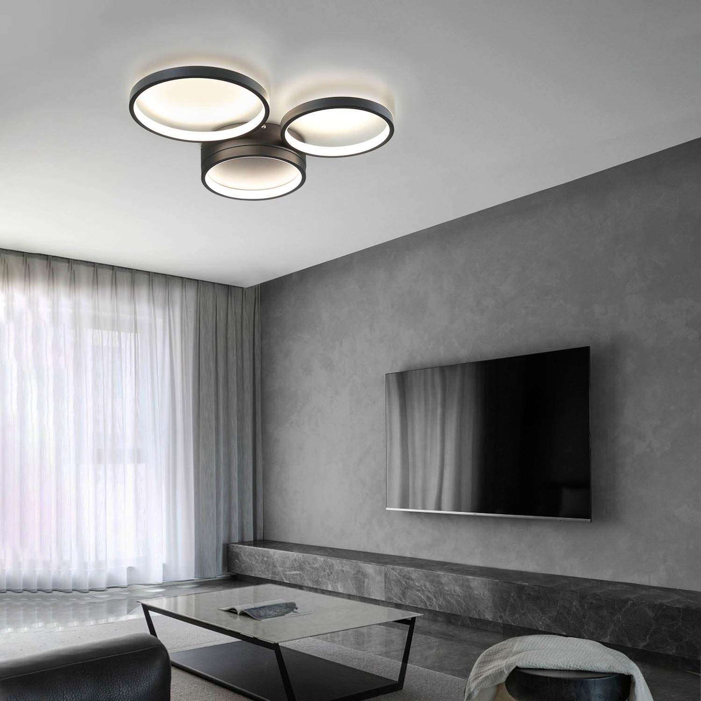 ZMH Deckenlampe LED dimmbar Wohnzimmerlampe Deckenleuchte Schlafzimmer Schwarz 38W Modern Ring Design Deckenbeleuchtung farbwechsel mit Fernbedienung Kinderzimmerlampe B¡§1rolampe K¡§1chenlampe