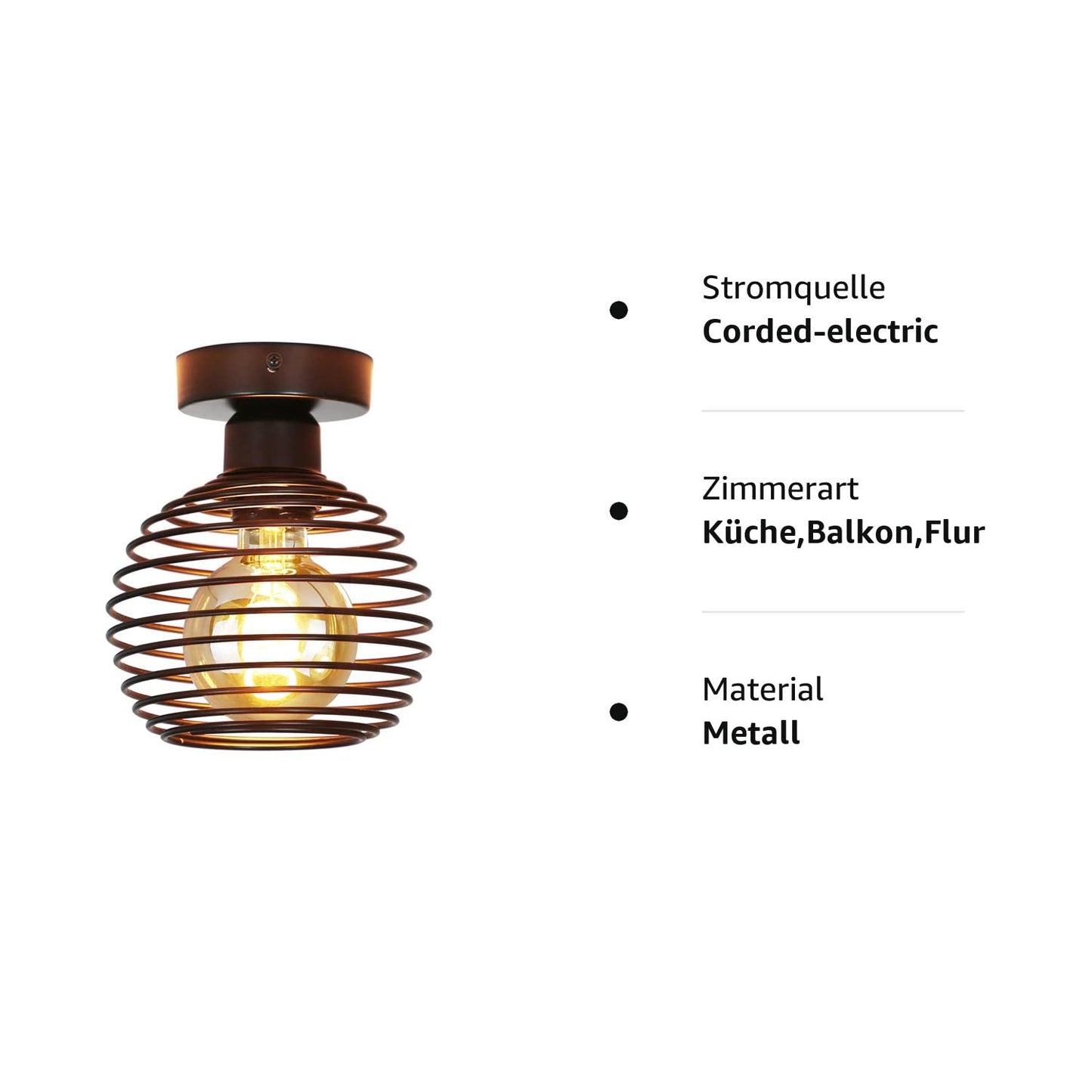 ZMH Deckenlampe Vintage Deckenleuchte Flur - Retro Flurlampe Schwarz Metall Lampenschirm Schlafzimmerlampe Industrial K¨¹chenlampe E27 Fassung max.40W Deckenbeleuchtung f¨¹r Balkon Gang Schlafzimmer