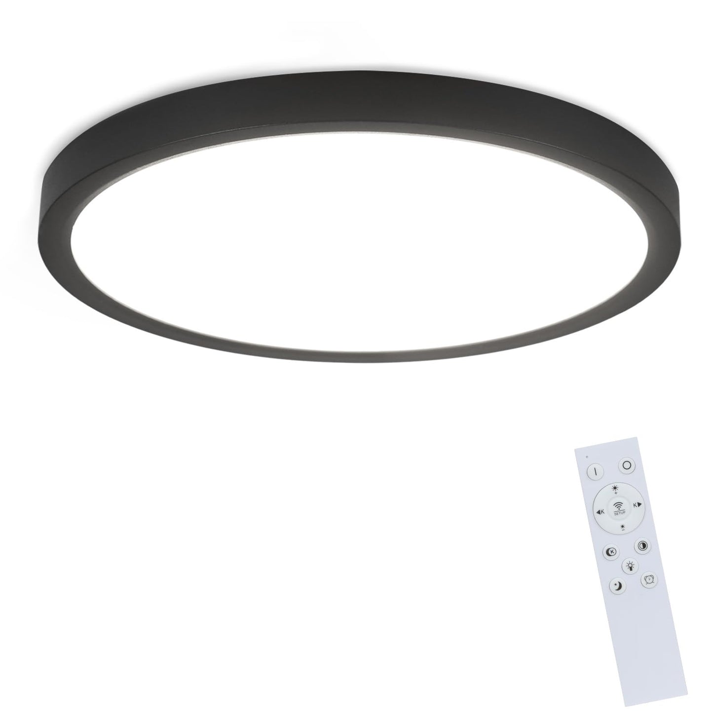 ZMH Deckenlampe LED Deckenleuchte Dimmbar - ?30cm Badlampe Flach Schlafzimmerlampe Schwarz 20W Badezimmer Deckenbeleuchtung Rund mit Fernbedienung IP44 Wasserdicht Flurlampe f¨¹r Schlafzimmer K¨¹che