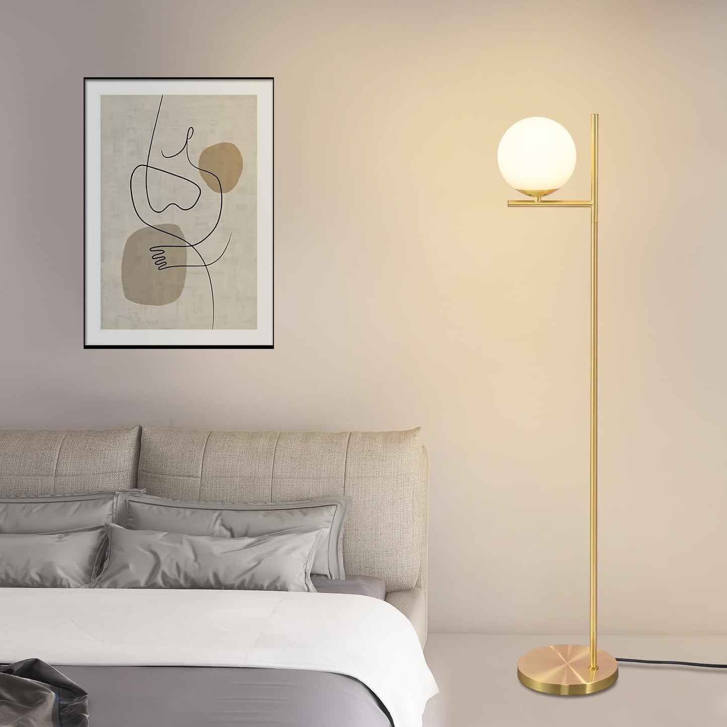 ZMH Stehlampe Wohnzimmer Modern Standleuchte - Gold Industrial Stehleuchte mit Fu?schalter Metall Design aus Wei? Glas Standlampe E27 Vintage Bodenlampe Kabel 2M f¨¹r Schlafzimmer B¨¹ro kinderzimmer