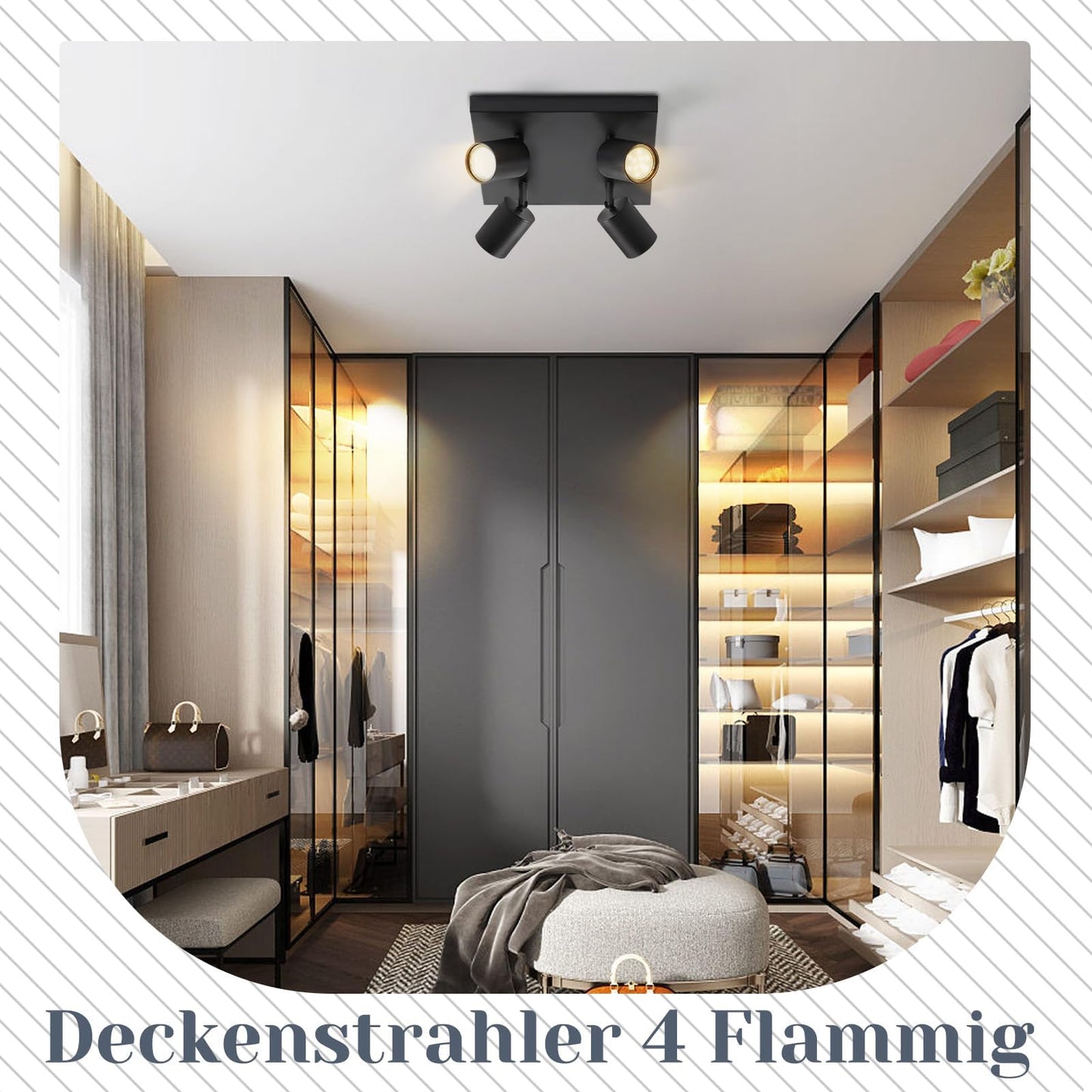 ZMH LED Deckenleuchte 4 Flammig: GU10 Deckenstrahler Schwarz Deckenlampe Spots 330¡ãSchwenkbar Deckenspots Industrial Wandstrahler Modern Flurlampe f¨¹r Wohnzimmer Schlafzimmer K¨¹che Ohne Leuchtmittel