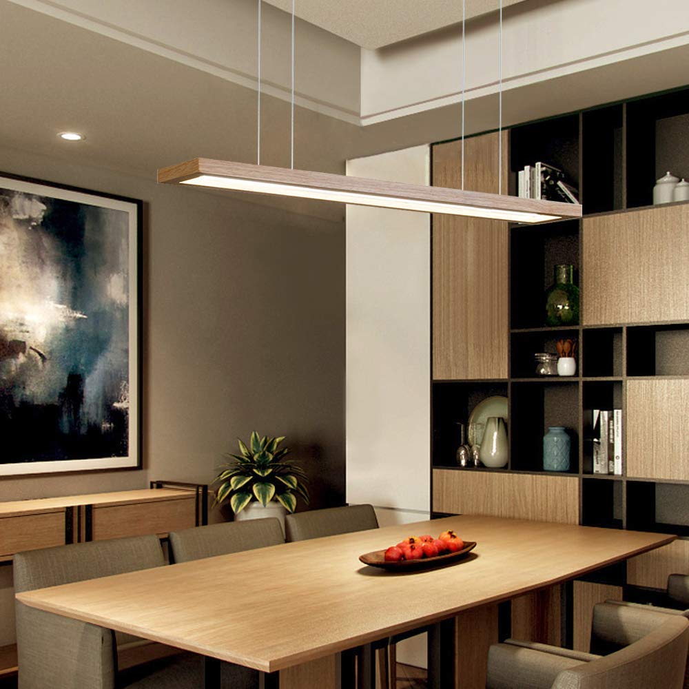 ZMH LED H?ngeleuchte esstisch Pendelleuchte aus Holz dimmbar 35W mit den Fernbedienung pendellampe h?henverstellbar H?ngelampe esszimmer, Arbeitszimmer, Wohnzimmer, K¨¹che