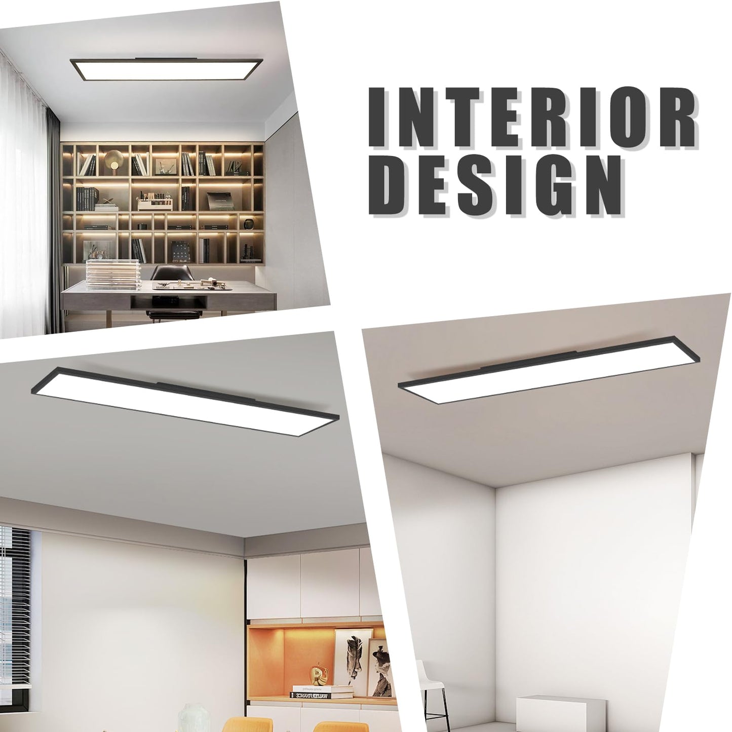 ZMH LED Panel Schwarz Deckenleuchte Dimmbar - Flach Deckenlampe B¨¹ro mit Fernbedienung Modern Wohnzimmerlampe 100x25CM K¨¹chenlampe 42W Deckenpanel Schwarz B¨¹roleuchte f¨¹r Schlafzimmer K¨¹che Flur