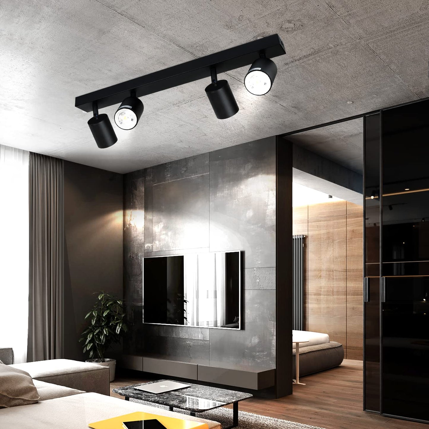 ZMH Deckenstrahler 4 Flammig Deckenlampe Wohnzimmer - Schwarz Deckenleuchte Modern GU10 Deckenspot Schwenkbar 350¡ã MAX.25W K¨¹chenlampe Spot f¨¹r Schlafzimmer K¨¹che Flur