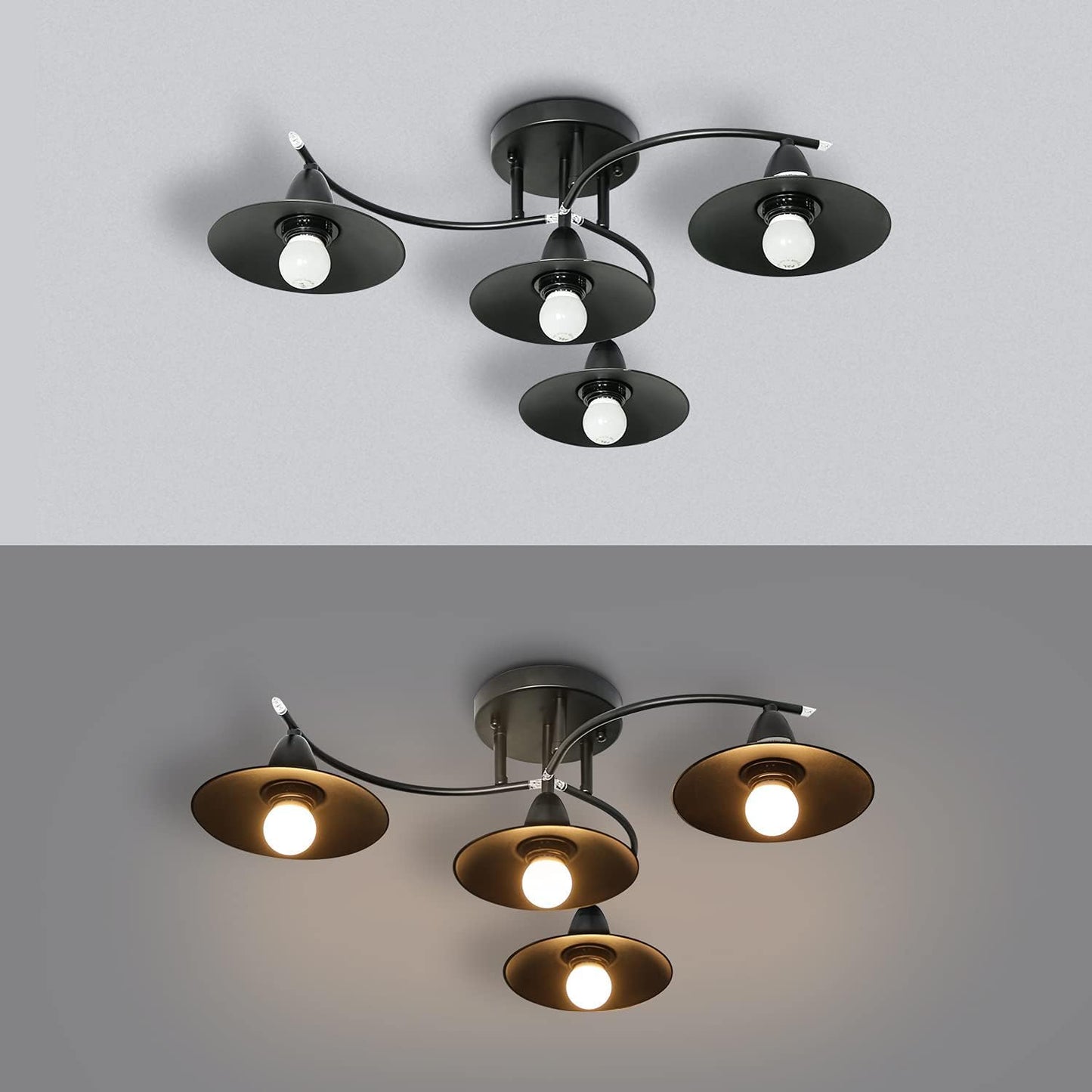 ZMH Deckenlampe Vintage Deckenleuchte mit 4 ¡Á E27 G95 geraden Gl¨¹hf?den Gl¨¹hbirne Retro Schwarz Wohnzimmerlampe Industrial Flurlampe Schlafzimmerlampe Esszimmerlampe Wohnzimmer Beleuchtung