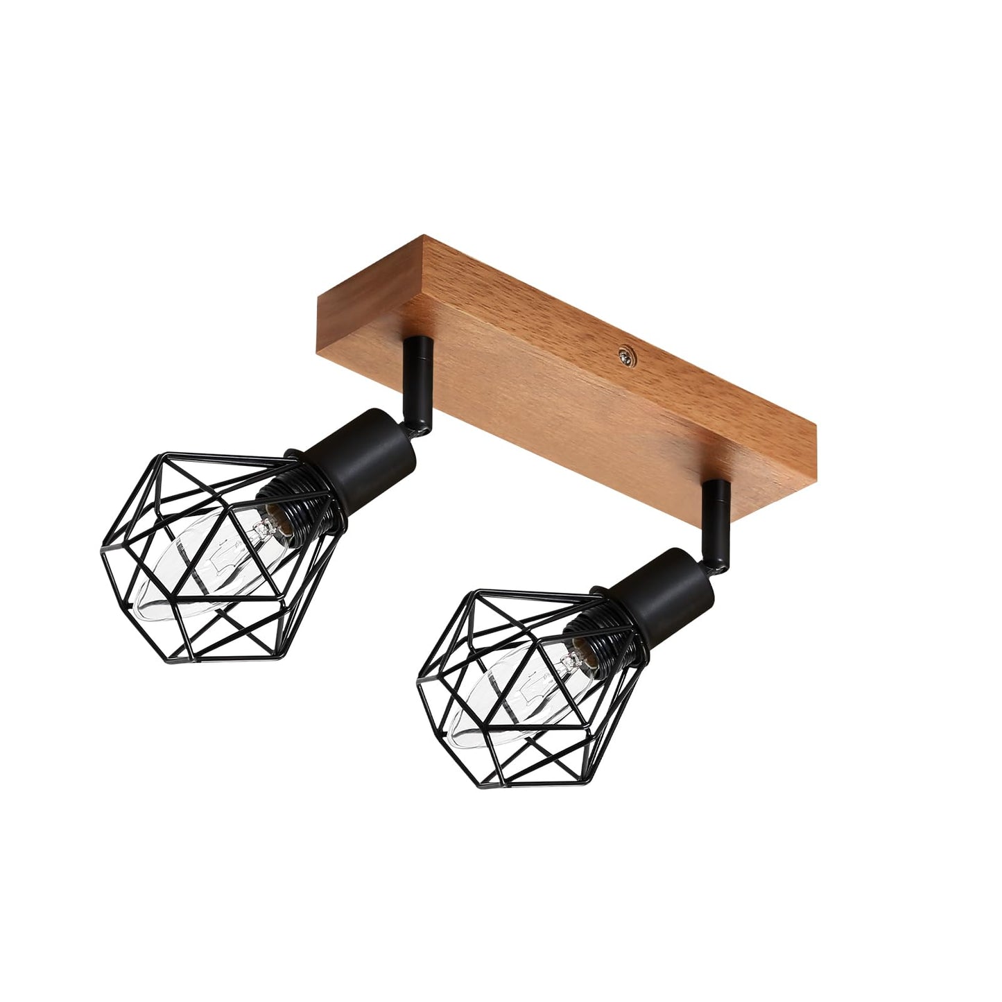 ZMH Deckenstrahler 2 Flammig Schwarz Vintage - Holz Denckenspots E14 Metall Deckenlampe Schwenkbar 350¡ã Deckenleuchte f¨¹r K¨¹che Wohnzimmer Schlafzimmer Esszimmer MAX.25W Ohne Leuchtmittel