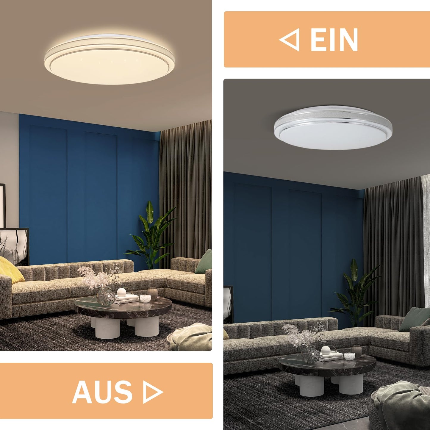 ZMH Deckenlampe LED Deckenleuchte Schlafzimmer - 23W Schlafzimmerlampe Dimmbar mit Fernbedienung ?27cm Flurlampe Sternenhimmel Rund Deckenbeleuchtung K¨¹chenlampe Modern f¨¹r Wohnzimmer Flur K¨¹che