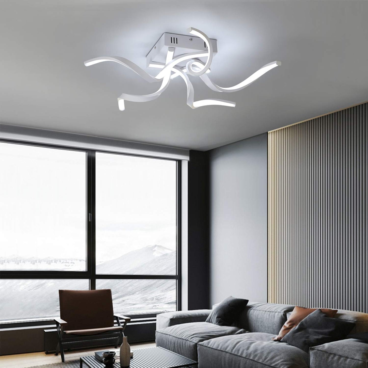ZMH Deckenleuchte LED Deckenlampe Wohnzimmer Wei? Dimmbar 48W 65CM Wellenf?rmig Modern Design Schlafzimmerlampe Wohnzimmerlampe K¨¹chenlampe B¨¹rolampe Flurlampe mit Fernbedienung Deckenbeleuchtung