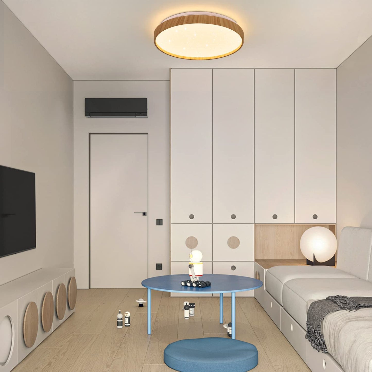 ZMH LED Deckenleuchte Dimmbar Deckenlampe Schlafzimmer - Wohnzimmer Sternenhimmel Rund 40CM Wohnzimmerlampe mit Fernbedienung Schlafzimmerlampe Modern mit Holzoptik f¨¹r Kinderzimmer K¨¹che Flur Treppen