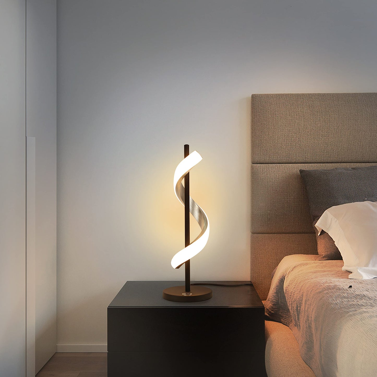 ZMH LED Tischlampe Nachttischlampe Touch Dimmbar - Modern Tischleuchte Schlafzimmer 3000K Warmwei? Schreibtischlampe in wellenf?rmigen Design f¨¹r Wohnzimmer Kinderzimmer mit 2.1M Kabel