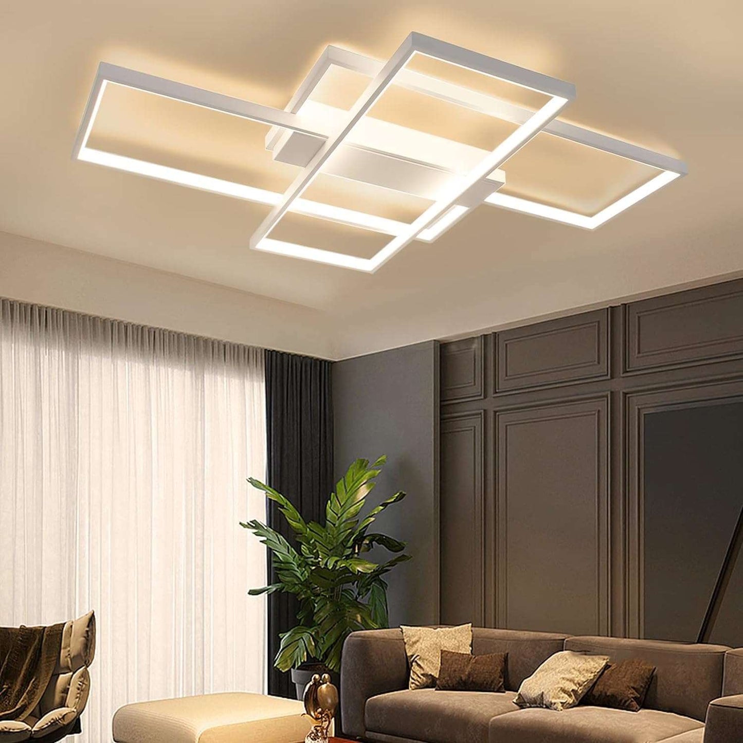 ZMH Deckenlampe LED Dimmbar Deckenleuchte: 65CM Wei? Wohnzimmerlampe 65W Modern Schlafzimmerlampe Geometrisch K¨¹chenlampe Design B¨¹rolampe mit Fernbedienung f¨¹r Wohnzimmer Schlafzimmer K¨¹che B¨¹ro