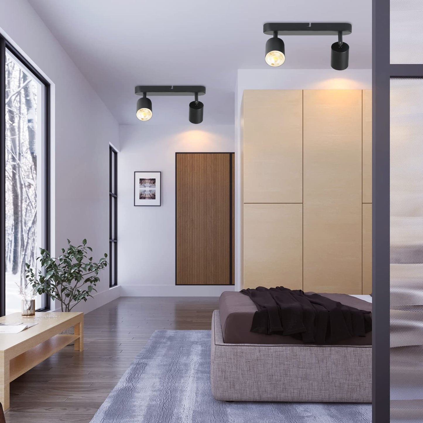 ZMH LED Deckenlampe Deckenstrahler 2 Flammig - Schwarz Deckenleuchte Flur Metall Deckenspots Schwenkbar GU10 Design Strahler 350¡ã Spots f¨¹r Wohnzimmer Schlafzimmer Treppenhaus K¨¹che - Ohne Gl¨¹hbirne