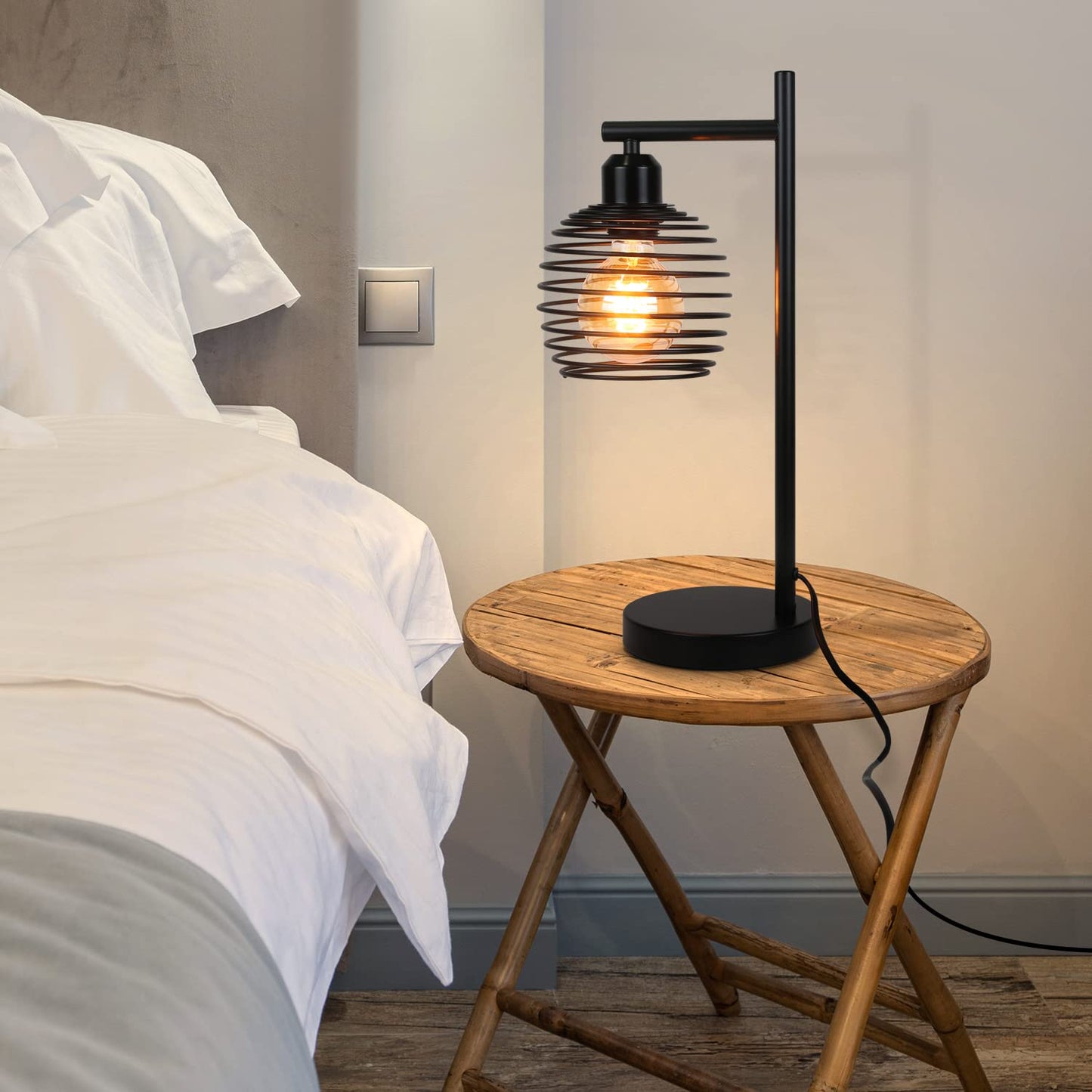 ZMH Tischlampe Vintage Nachttischlampe E27 - Schwarz Schlafzimmer industrial Tischleuchte aus Metall Max. 60W Retro Schreibtischlampe f¨¹r Wohnzimmer Bedside Kinderzimmer B¨¹ro/inkl. Schalter/ohne Birne