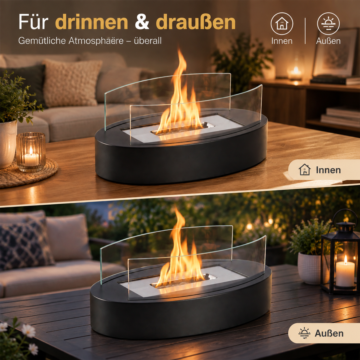 ZMH Bio-Ethanol Tischfeuer in Schiffsform – Design Deko-Kamin für Innenräume
