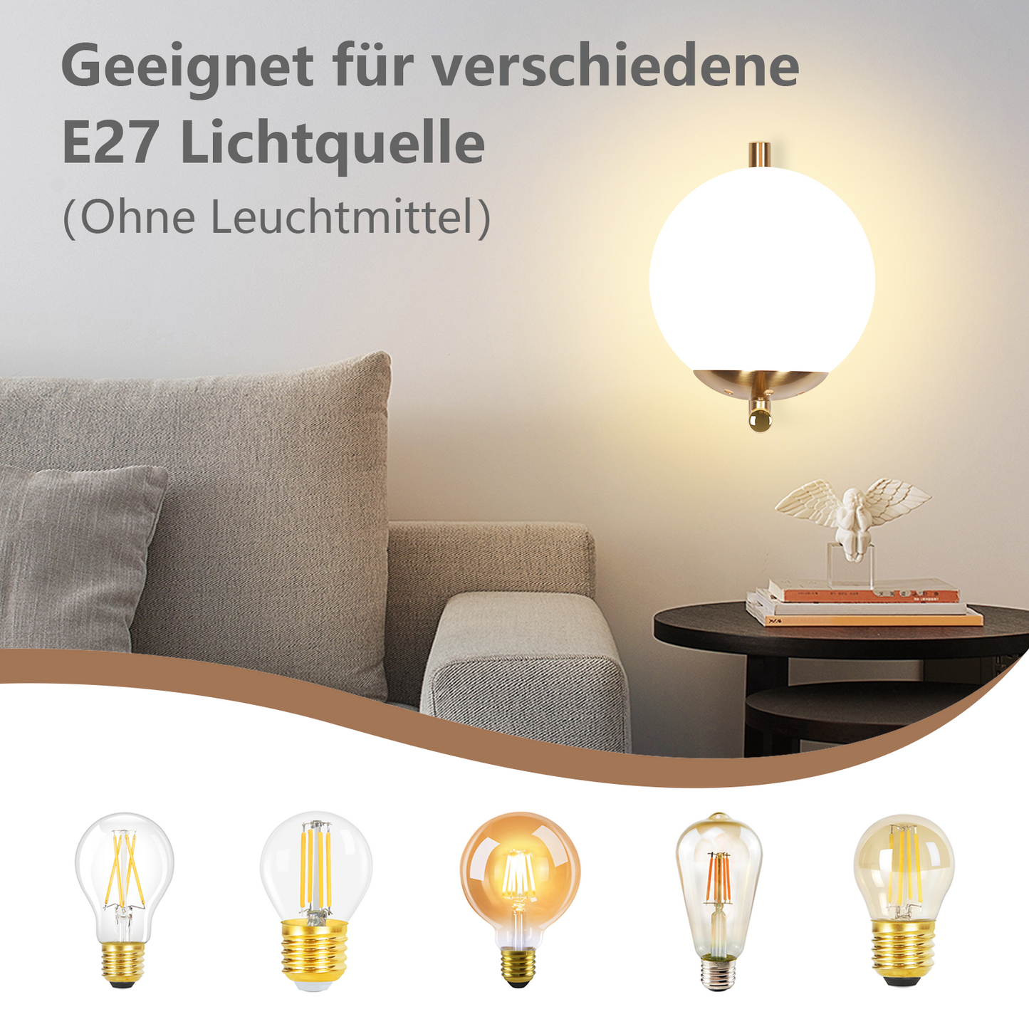 Wandleuchte Innen Wandlampe Schlafzimmer - Wandbeleuchtung Treppenhaus Glaskugel Vintage Gold Glas Lampenschirm Flurlampe Badezimmer E27 Modern Design Beleuchtung f¨¹r Flur Bad - Ohne Leuchtmittel