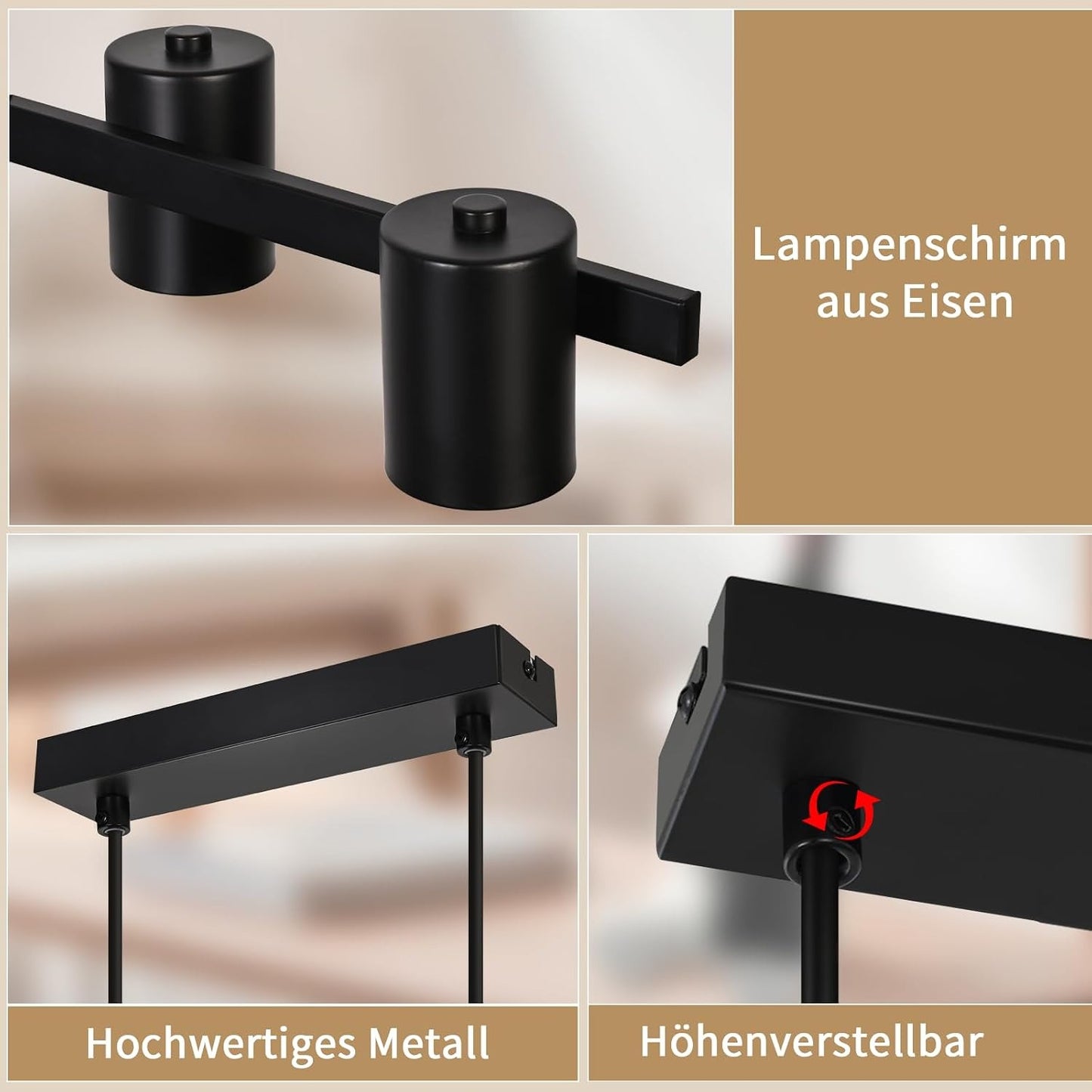 ZMH Pendelleuchte Esstisch Hängelampe Schwarz - 6 Flammig Hängend