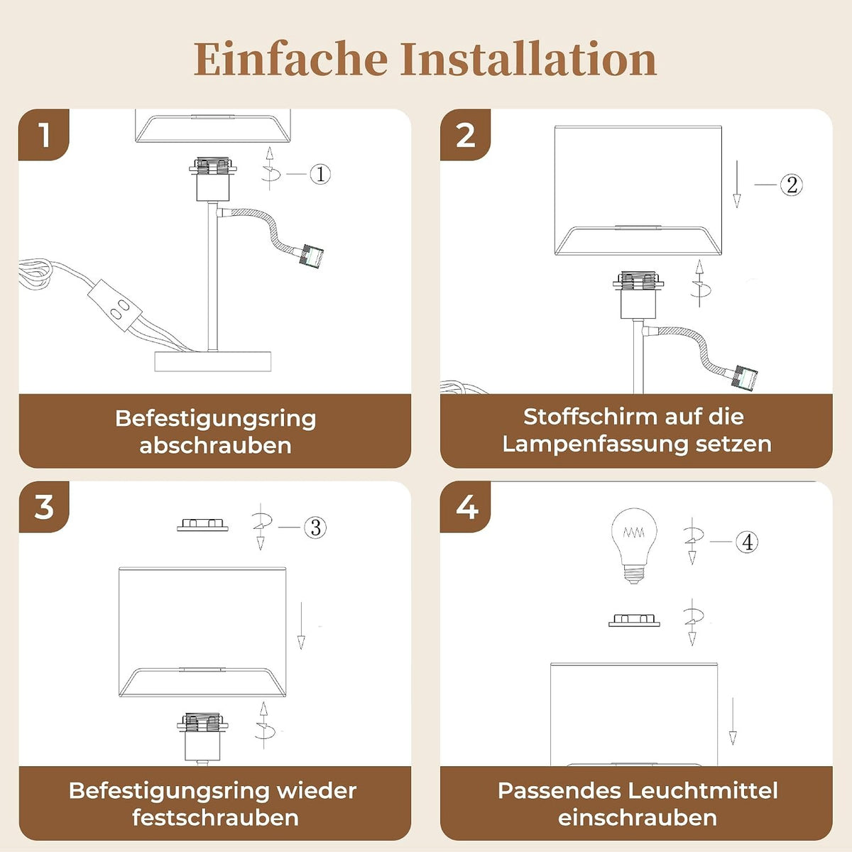 ZMH Schreibtischlampen mit Kabel E27 Tischlampe mit LED Leselampe