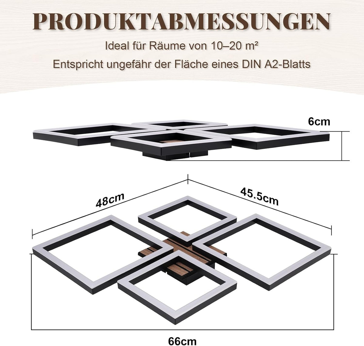 ZMH LED Deckenleuchte Wohnzimmer Deckenlampe 66CM Schwarz Wohnzimmerlampe