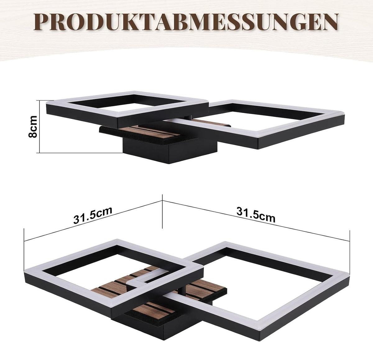 ZMH LED Deckenlampe Küche Deckenleuchte Schwarz in Holzoptik Küchenlampe