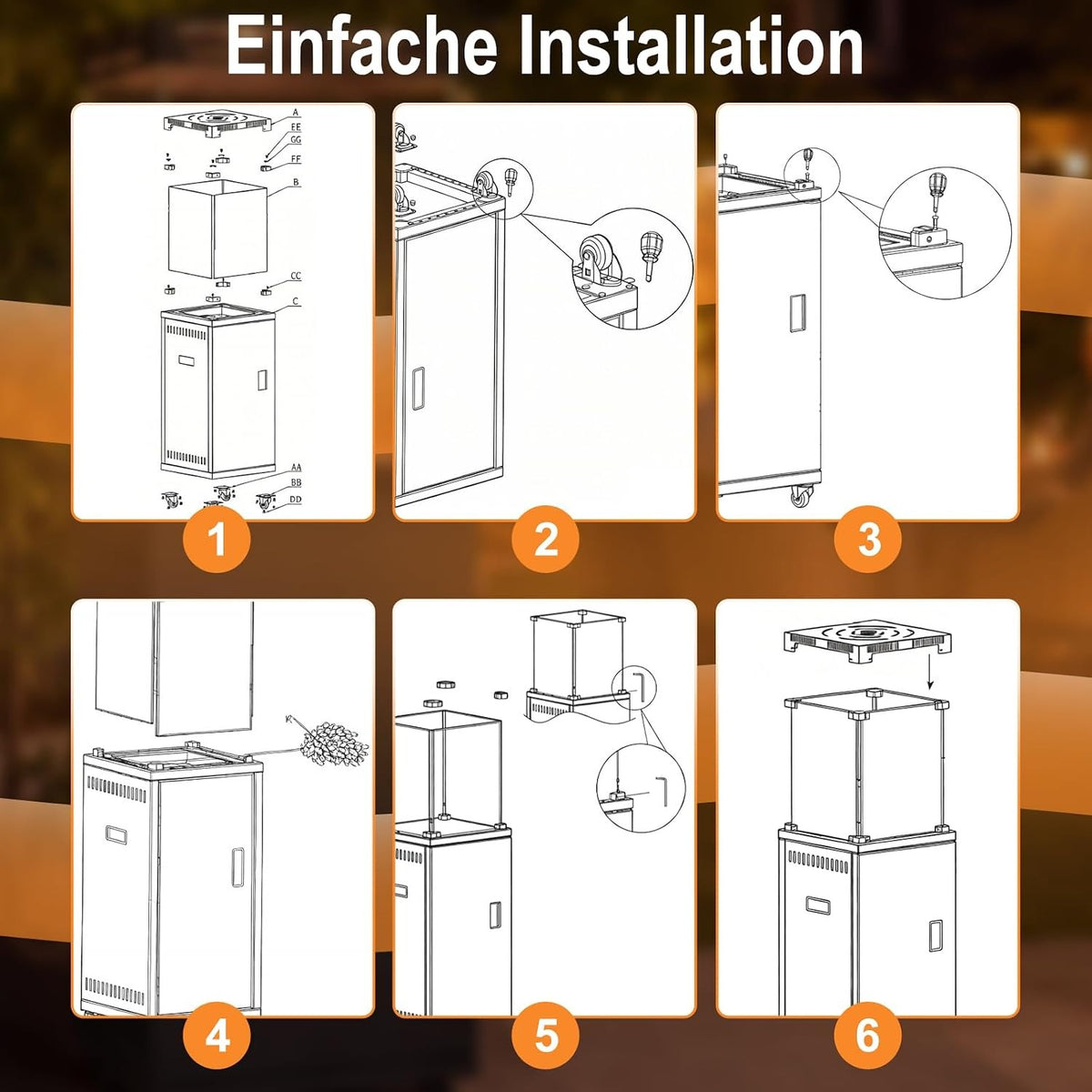 ZMH Heizstrahler Terrasse Gas 13kW Terrassenheizer Mit 360° Lenkrollen