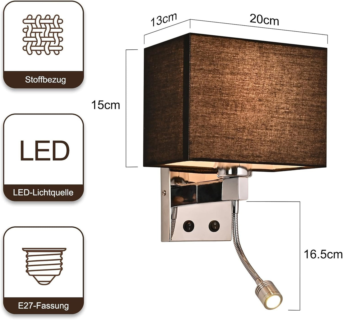 ZMH Wandlampe Innen Wandleuchte Schlafzimmer Schwarz Modern Wandstrahler