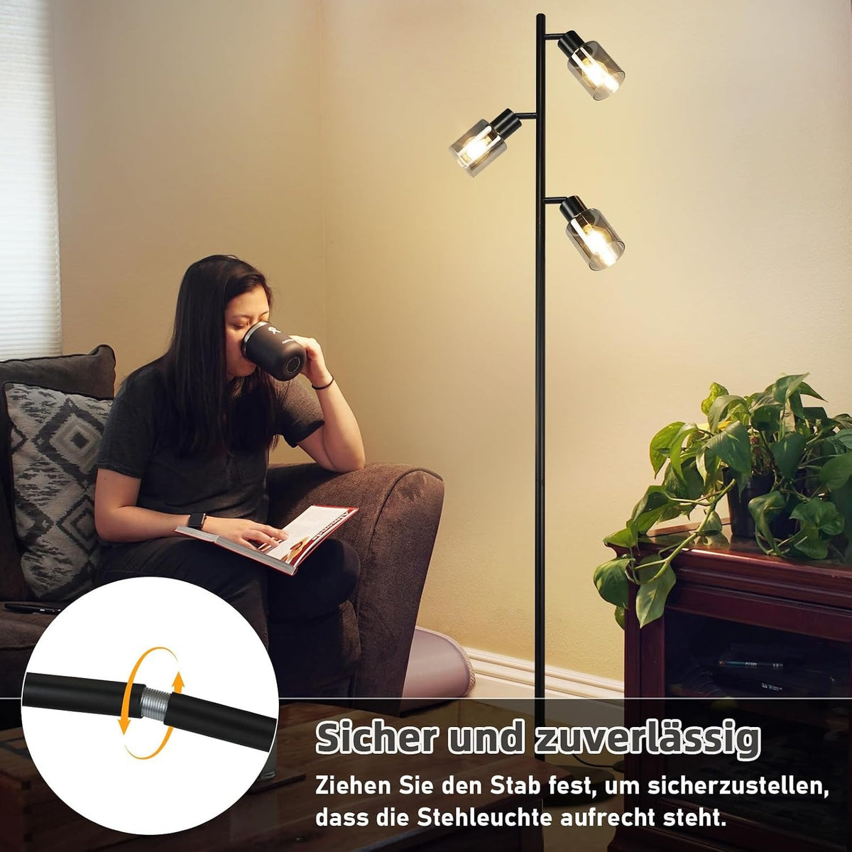 ZMH Stehlampe Vintage Wohnzimmer Schwarz: Stehleuchte Industrial