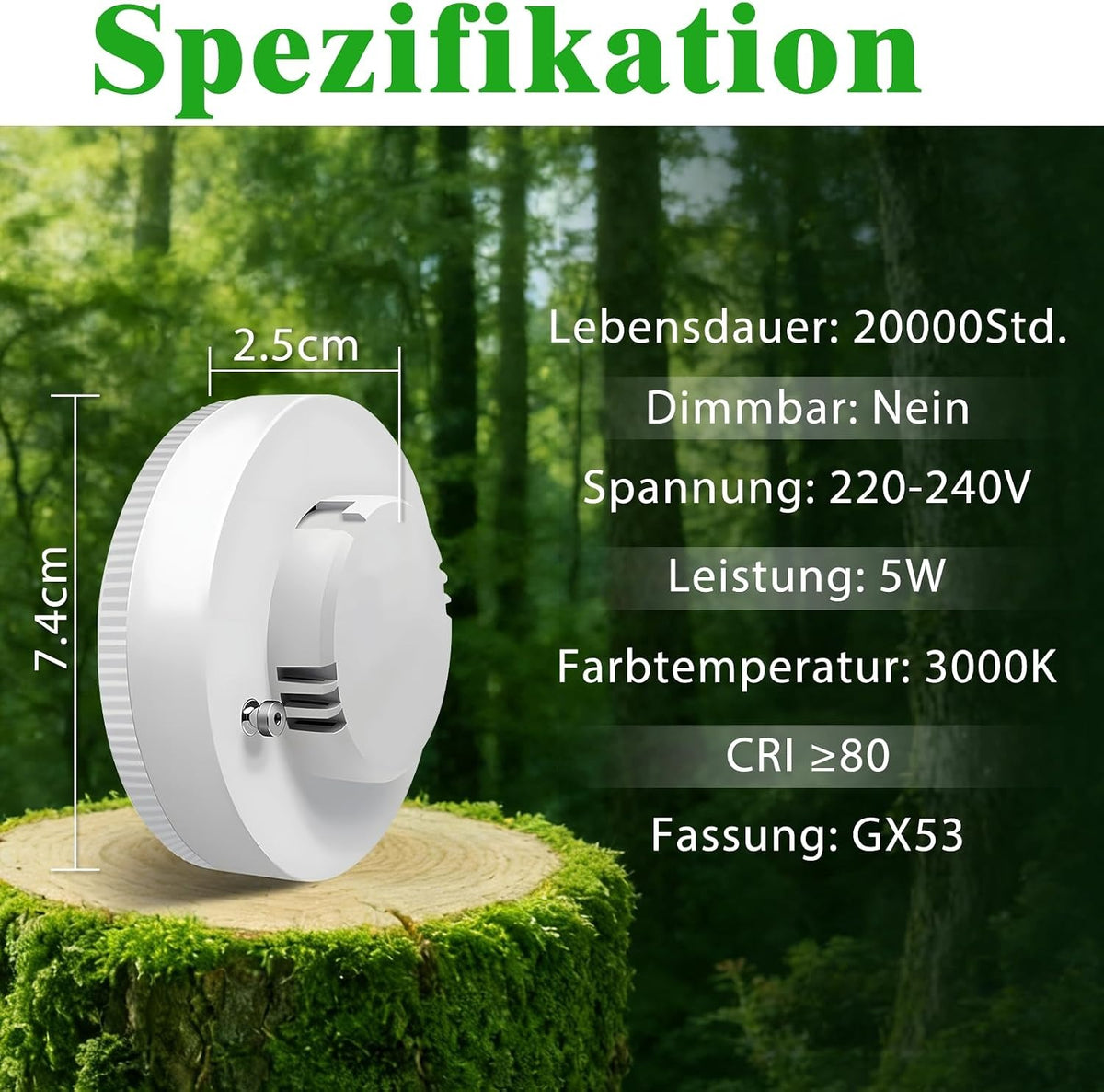 ZMH 6 Stück GX53 LED Leuchtmittel Warmweiß 3000K 74x25mm Ultra Flach 5W