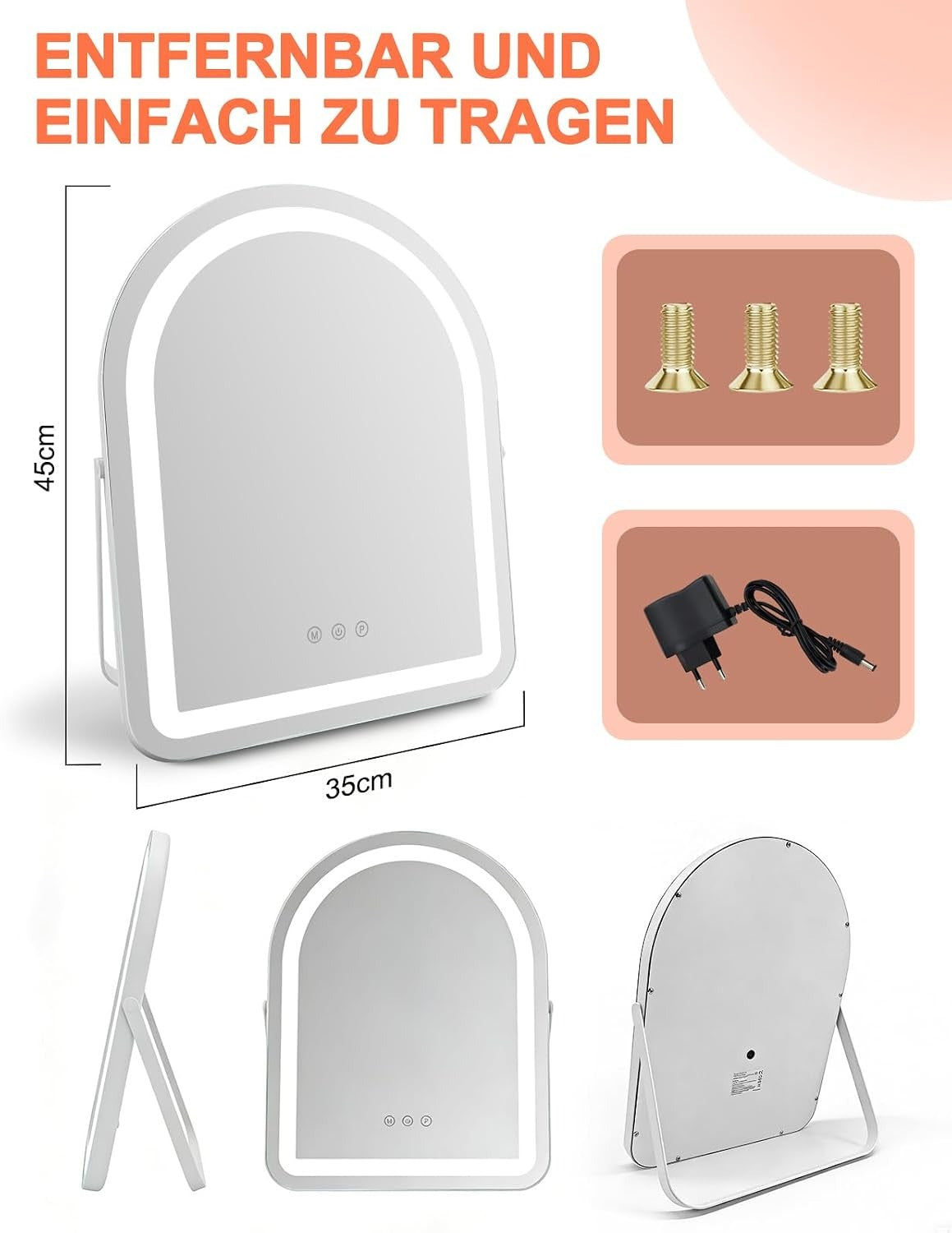 ZMH Schminkspiegel mit Beleuchtung Hollywood Spiegel - 35×45CM LED Vanity Mirror Klein Rund Kosmetikspiegel mit Licht Runder Tischspiegel 3 Modi Schminktischspiegel Touch Dimmbar