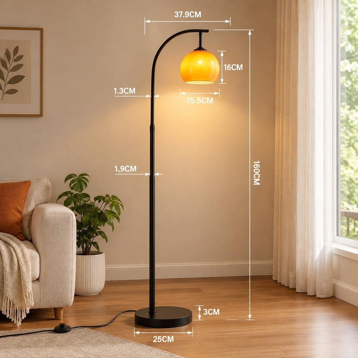 ZMH Bogenlampe Vintage Stehlampe Wohnzimmer Stehleuchte E27 Industrial