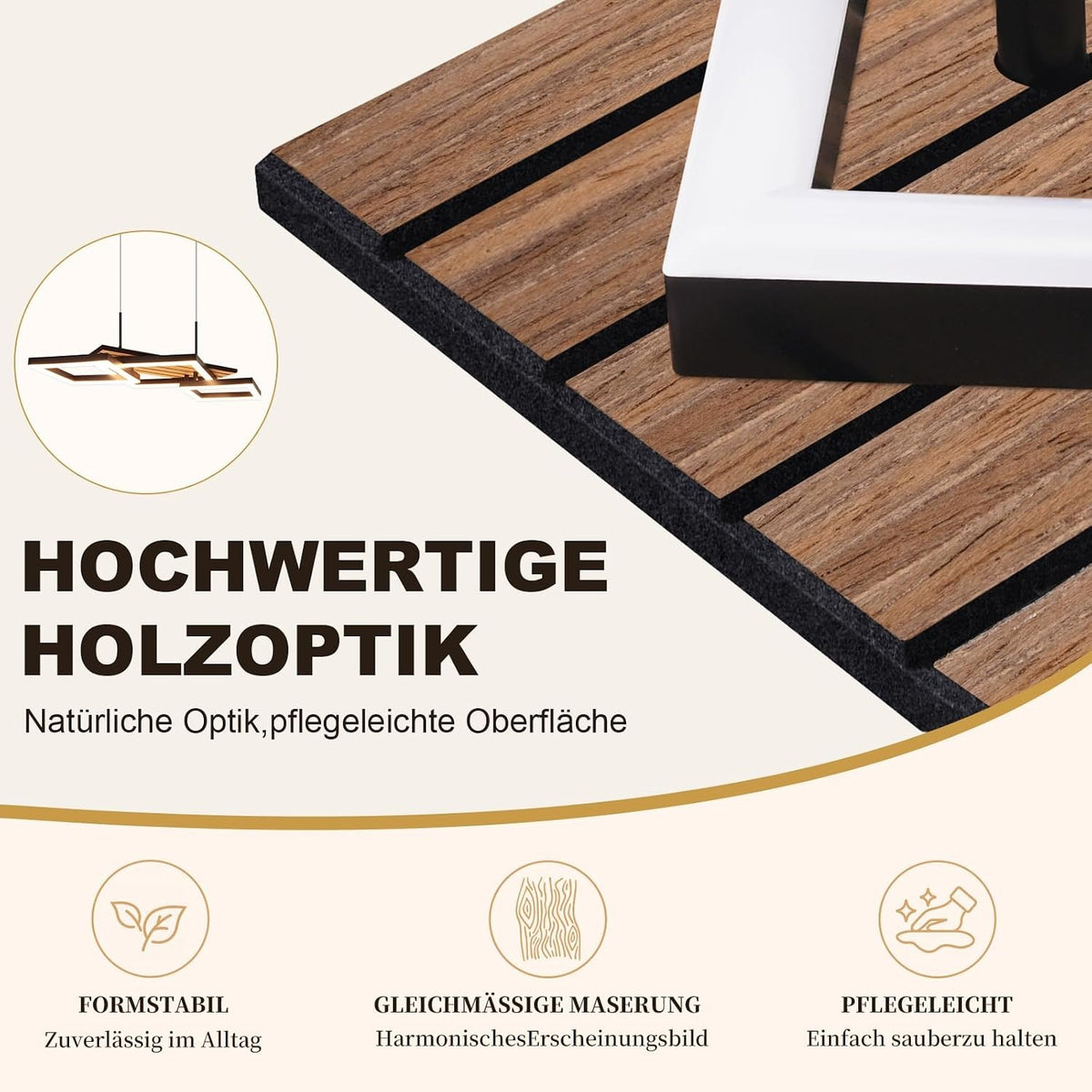 ZMH Pendelleuchte Esstisch LED Hängelampe 3-Rauten-Design Holzoptik 58cm