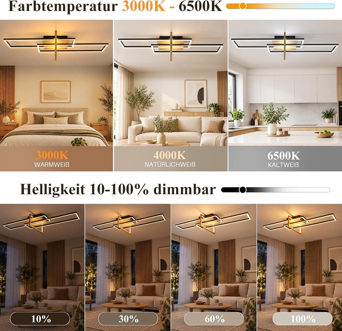 ZMH Deckenlampe Wohnzimmer LED Deckenleuchte Holz Schwarz Schlafzimmerlampe